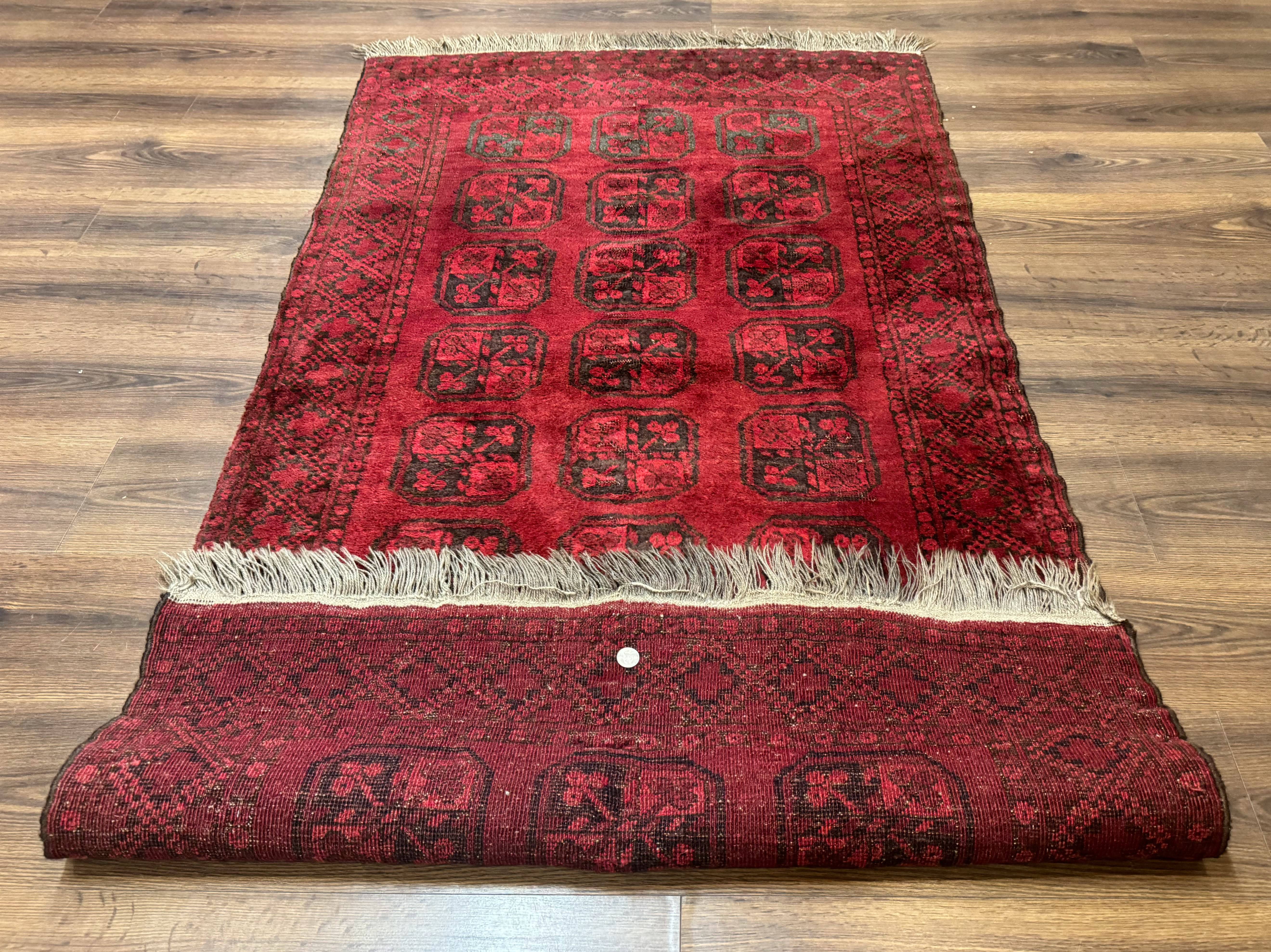 Afghan Turkoman Bokhara Bashir Rug 3x6, Red - Image 11