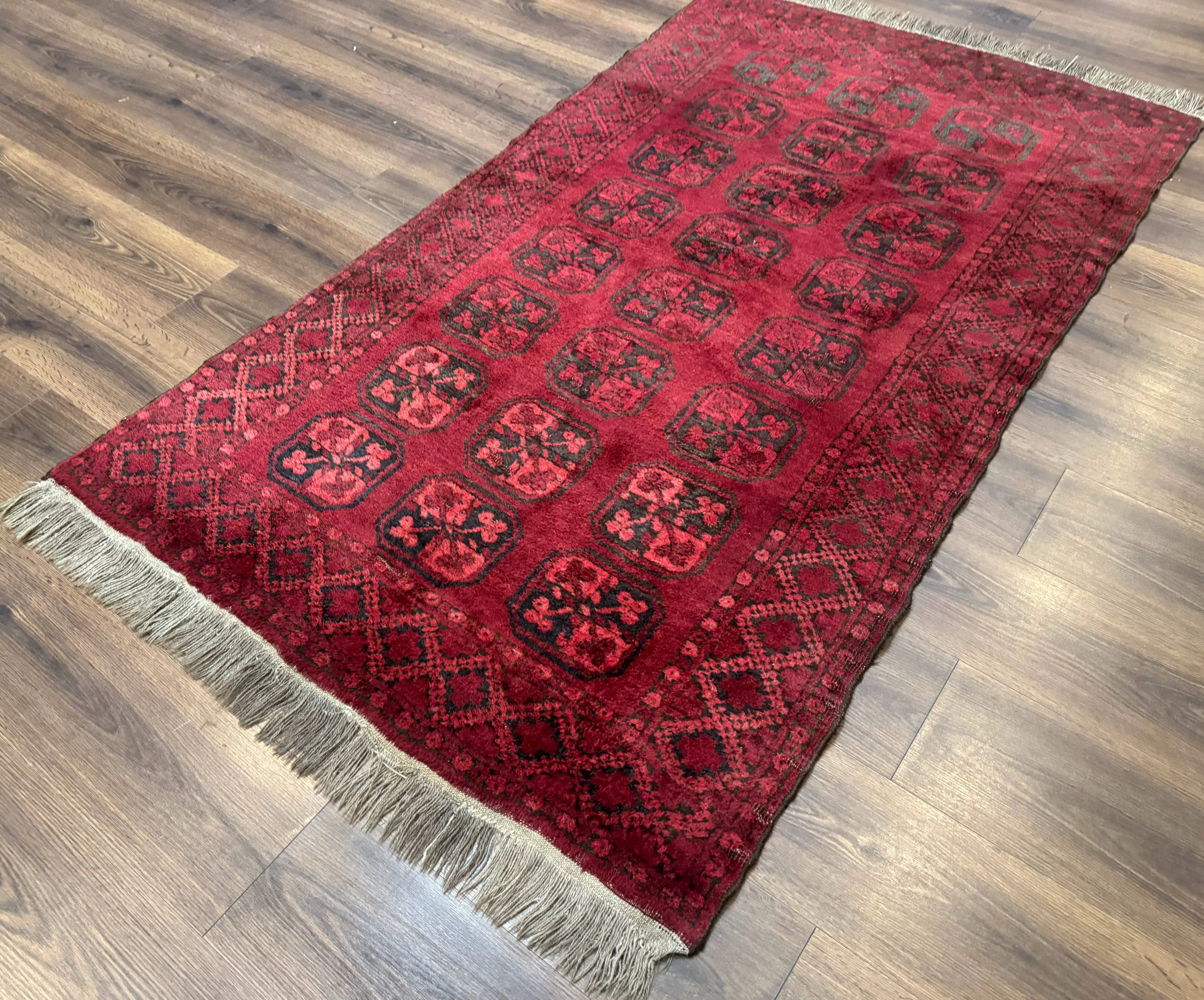 Afghan Turkoman Bokhara Bashir Rug 3x6, Red - Image 2