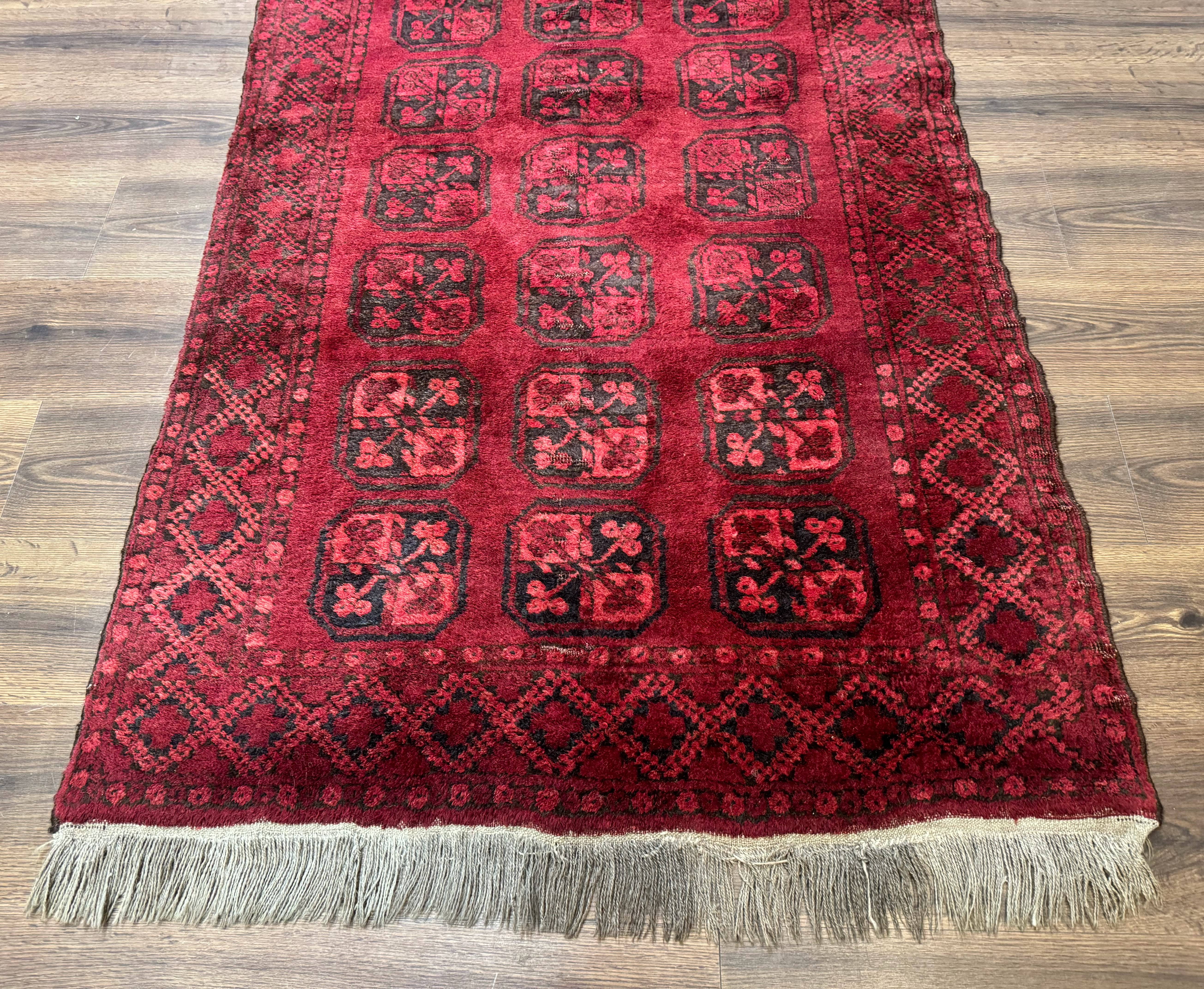 Afghan Turkoman Bokhara Bashir Rug 3x6, Red - Image 5