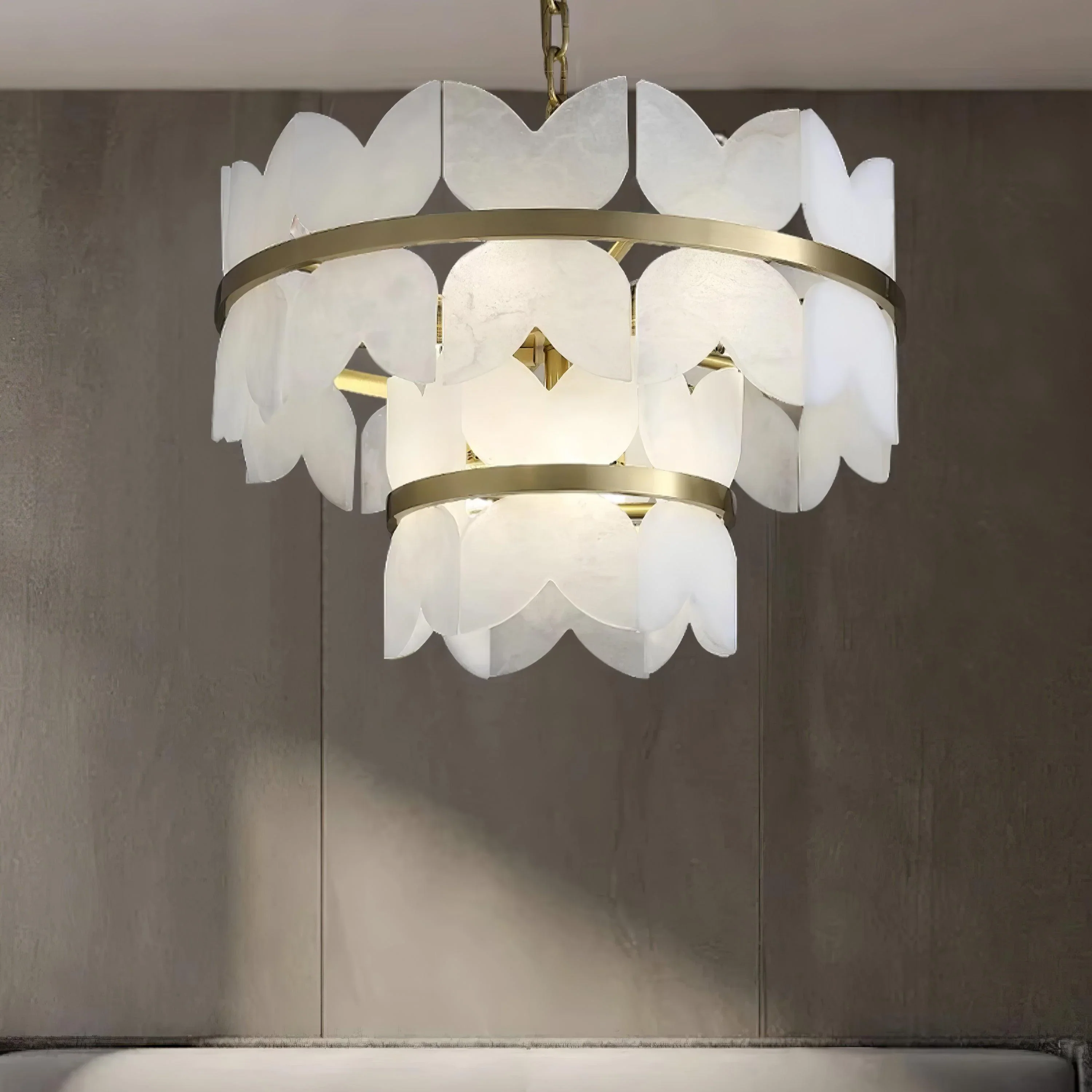 Alabaster Cloudscape Brass Chandelier - Image 8