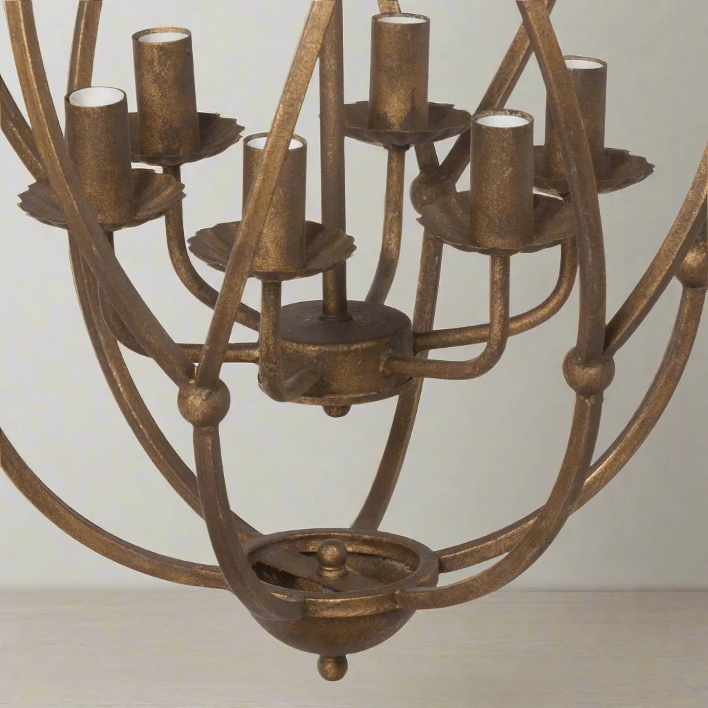 Antique Bronze Iron Chandelier with Gold Finish - Image 2