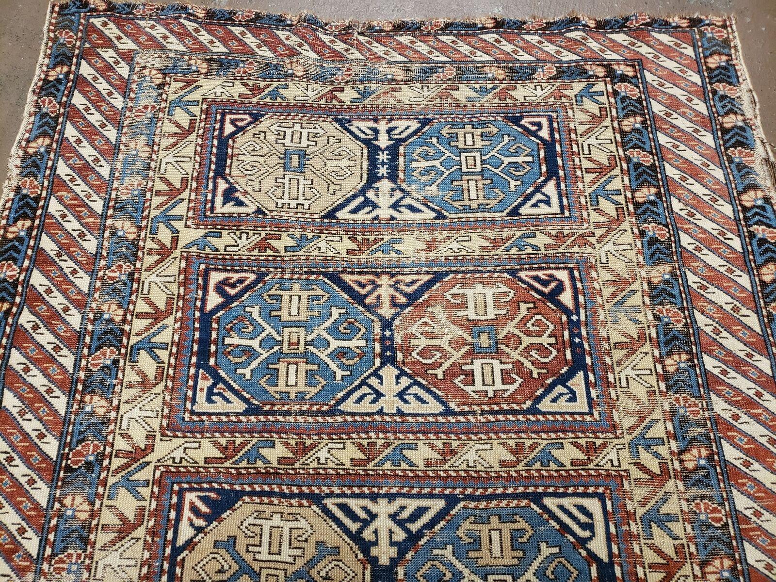 Antique Caucasian Rug 3x5, Shirvan Kazak Tribal Carpet - Image 2