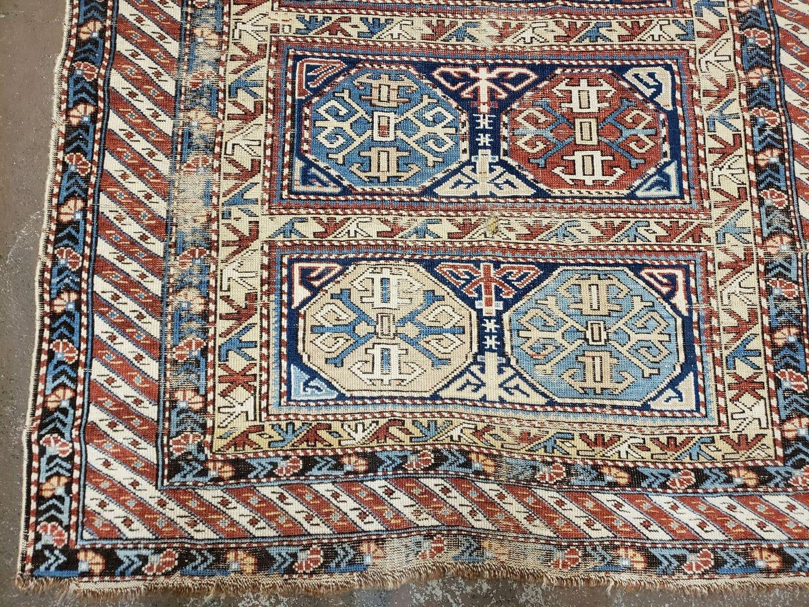Antique Caucasian Rug 3x5, Shirvan Kazak Tribal Carpet - Image 6