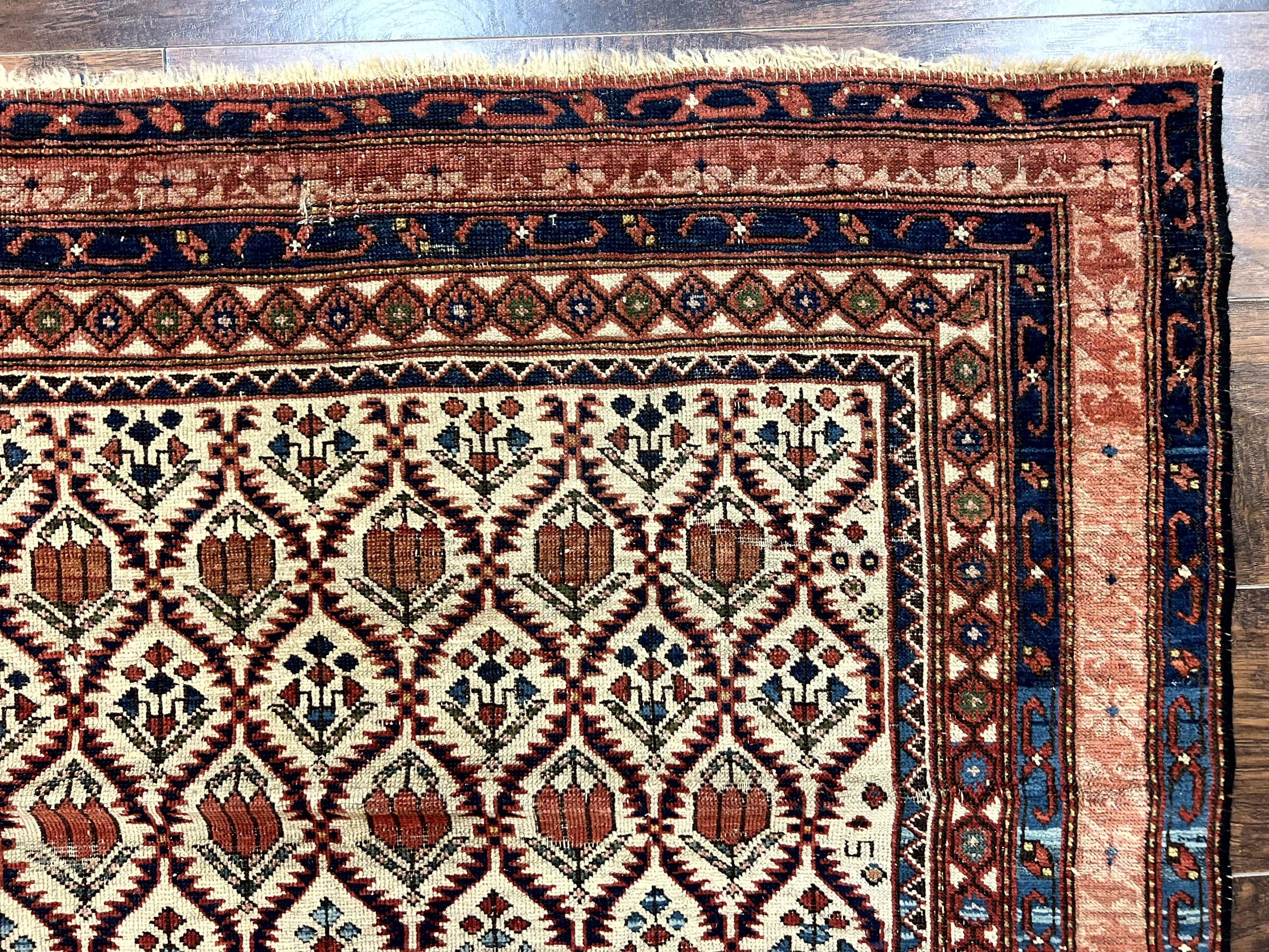 Antique Caucasian Rug 4x6, Hand Knotted Wool Carpet, Shirvan Rug - Image 7