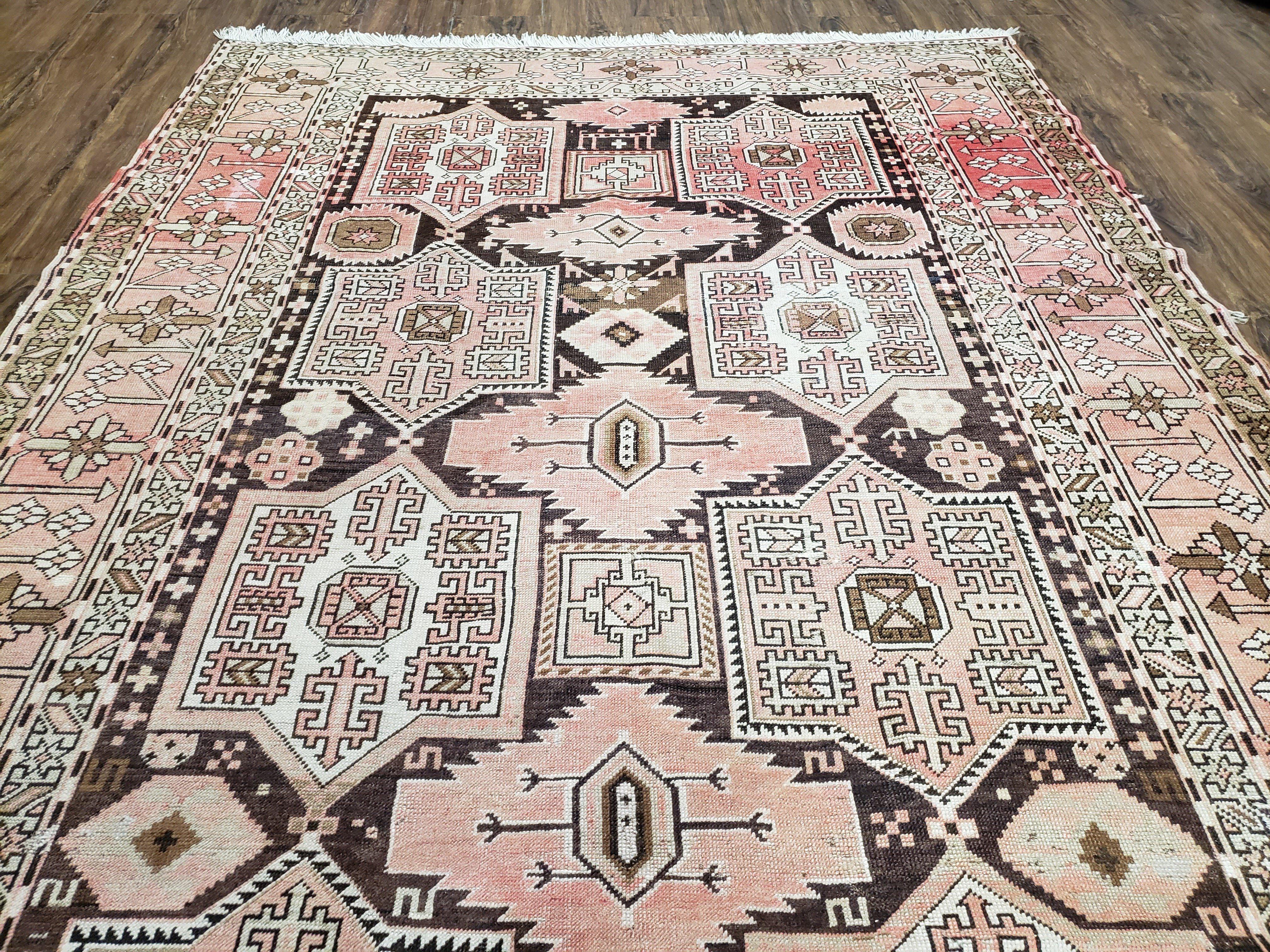 Antique Caucasian Rug 5' 5" x 10' 9", Shirvan Carpet, Wide Oriental Corridor Runner, Quality Handmade Hand-Knotted Wool Rug, Pale Pink Black - Image 12