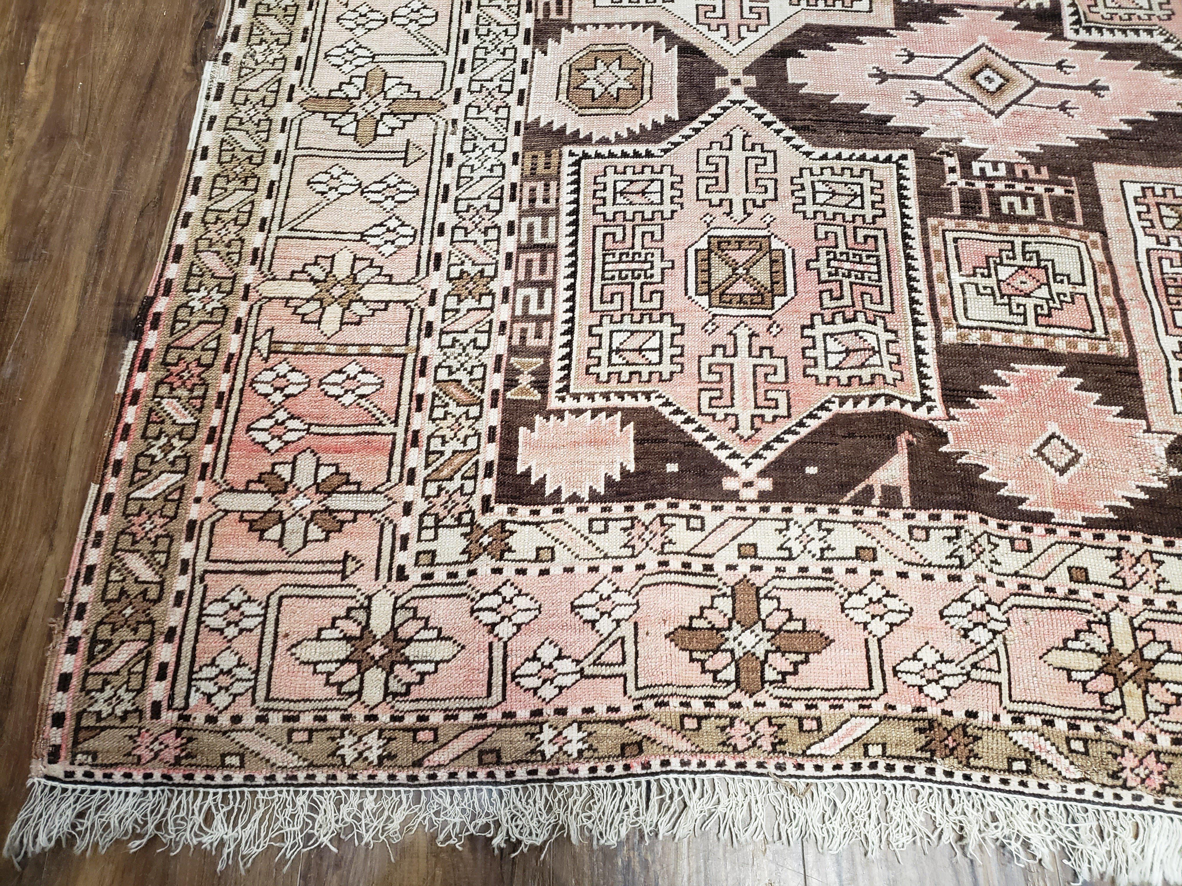 Antique Caucasian Rug 5' 5" x 10' 9", Shirvan Carpet, Wide Oriental Corridor Runner, Quality Handmade Hand-Knotted Wool Rug, Pale Pink Black - Image 8