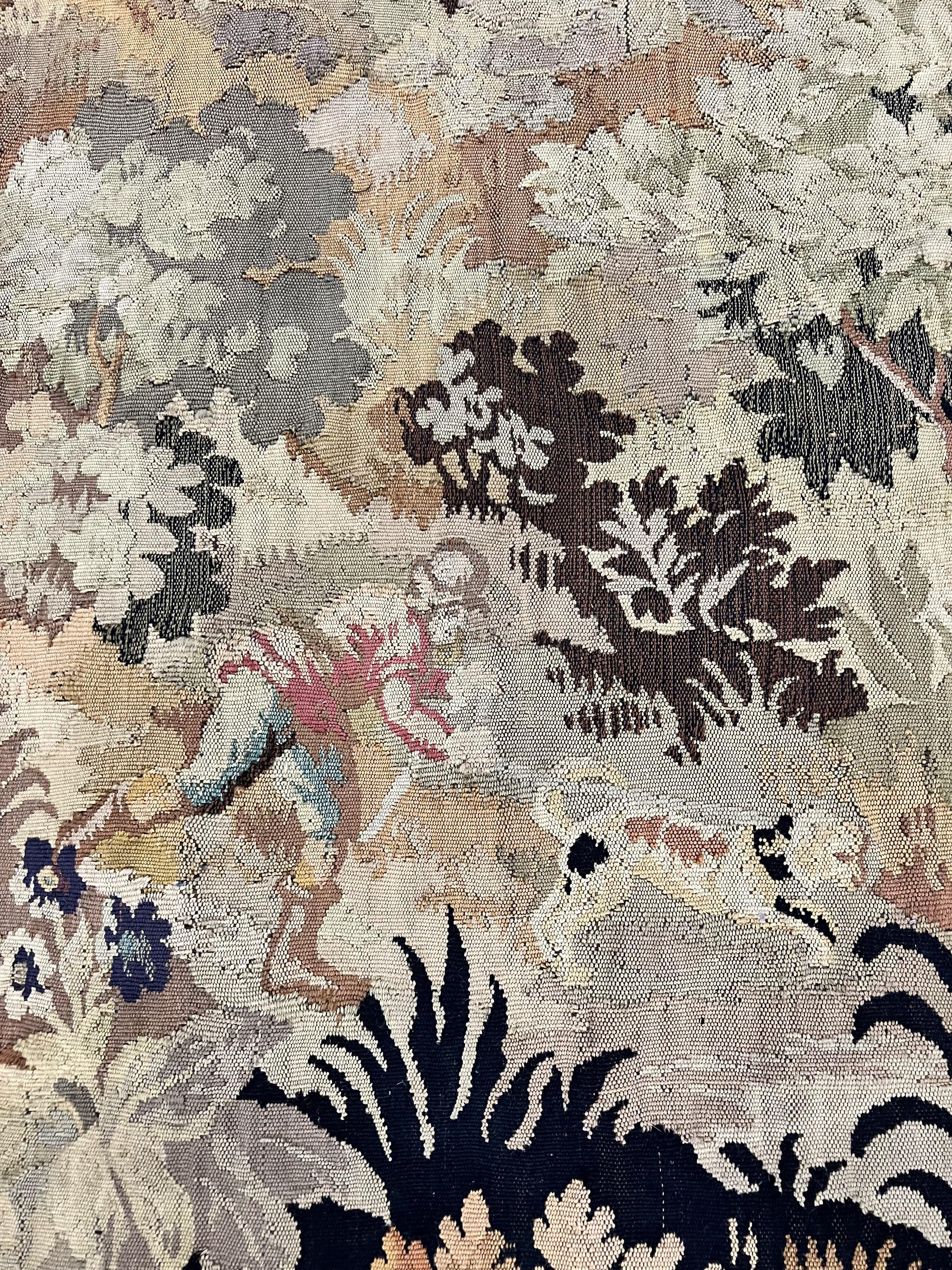 Antique French Tapestry 6x5 ft, European Handmade Wool Aubusson Weave Vintage Tapestry - Image 2