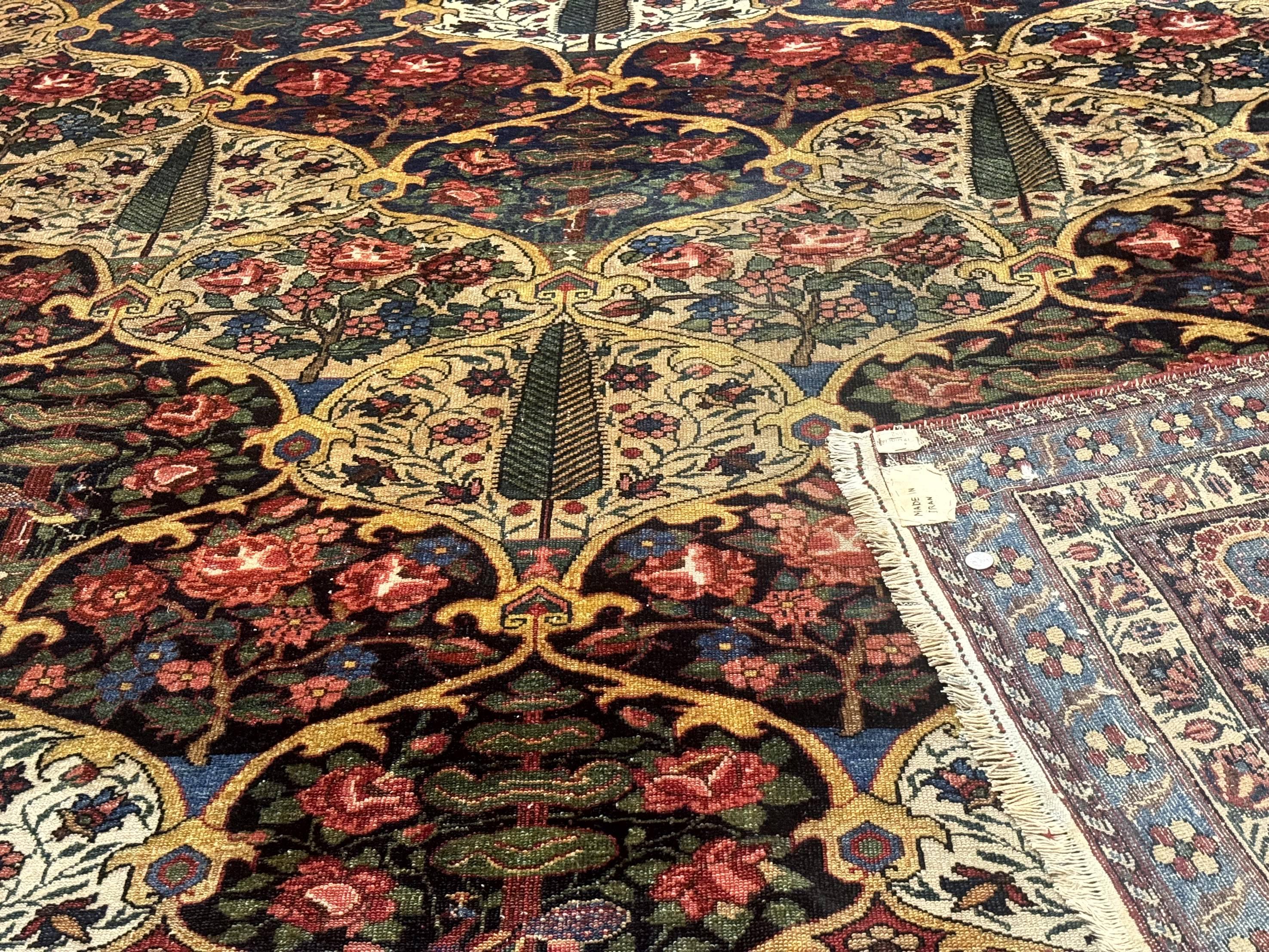 Antique Persian Bakhtiari Rug 12x19, Palace Size Wool Handmade Persian Carpet, Oversized Rug, Panel Design, Peacocks, Multicolor, Rare - Image 11