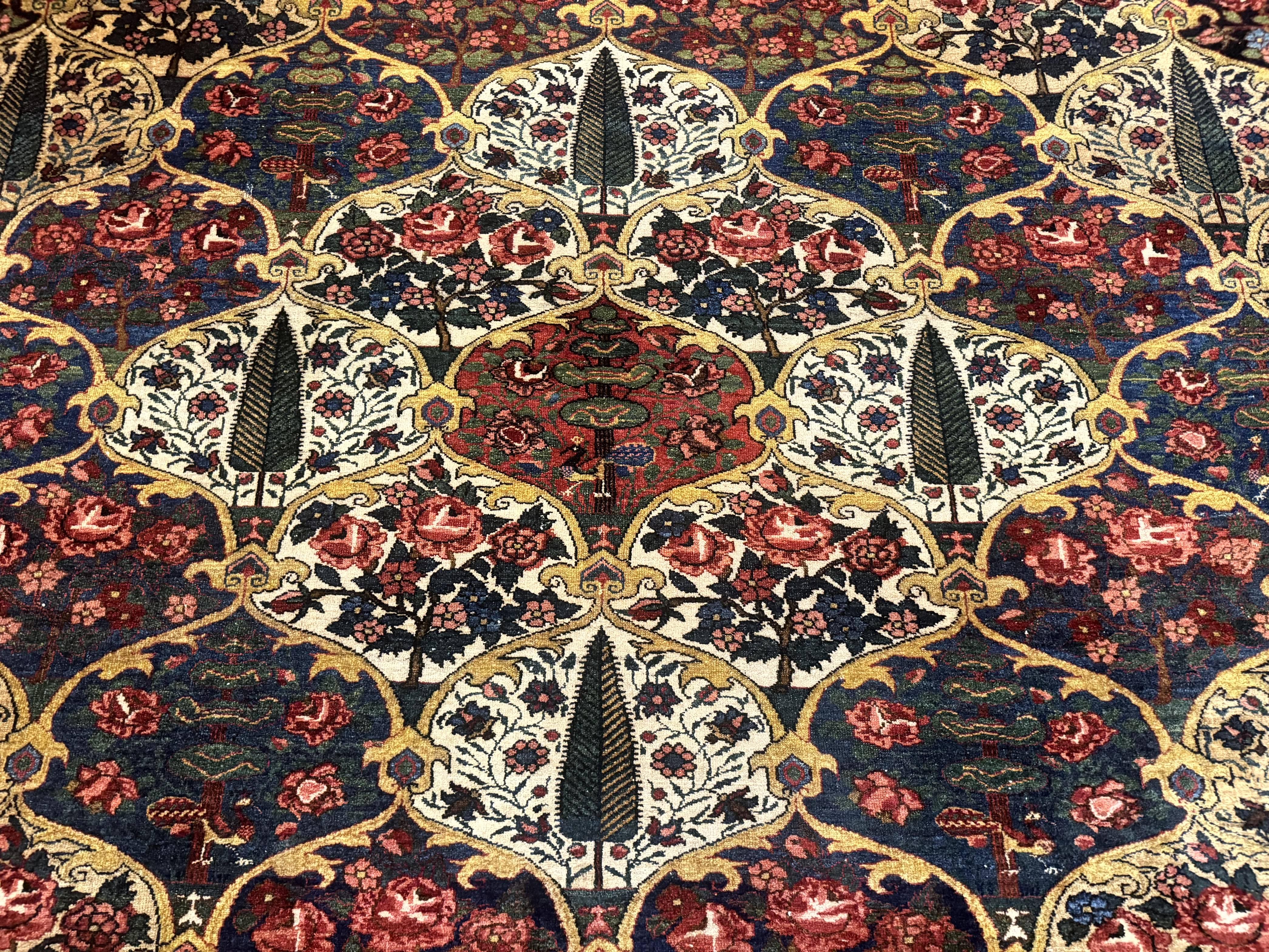 Antique Persian Bakhtiari Rug 12x19, Palace Size Wool Handmade Persian Carpet, Oversized Rug, Panel Design, Peacocks, Multicolor, Rare - Image 4