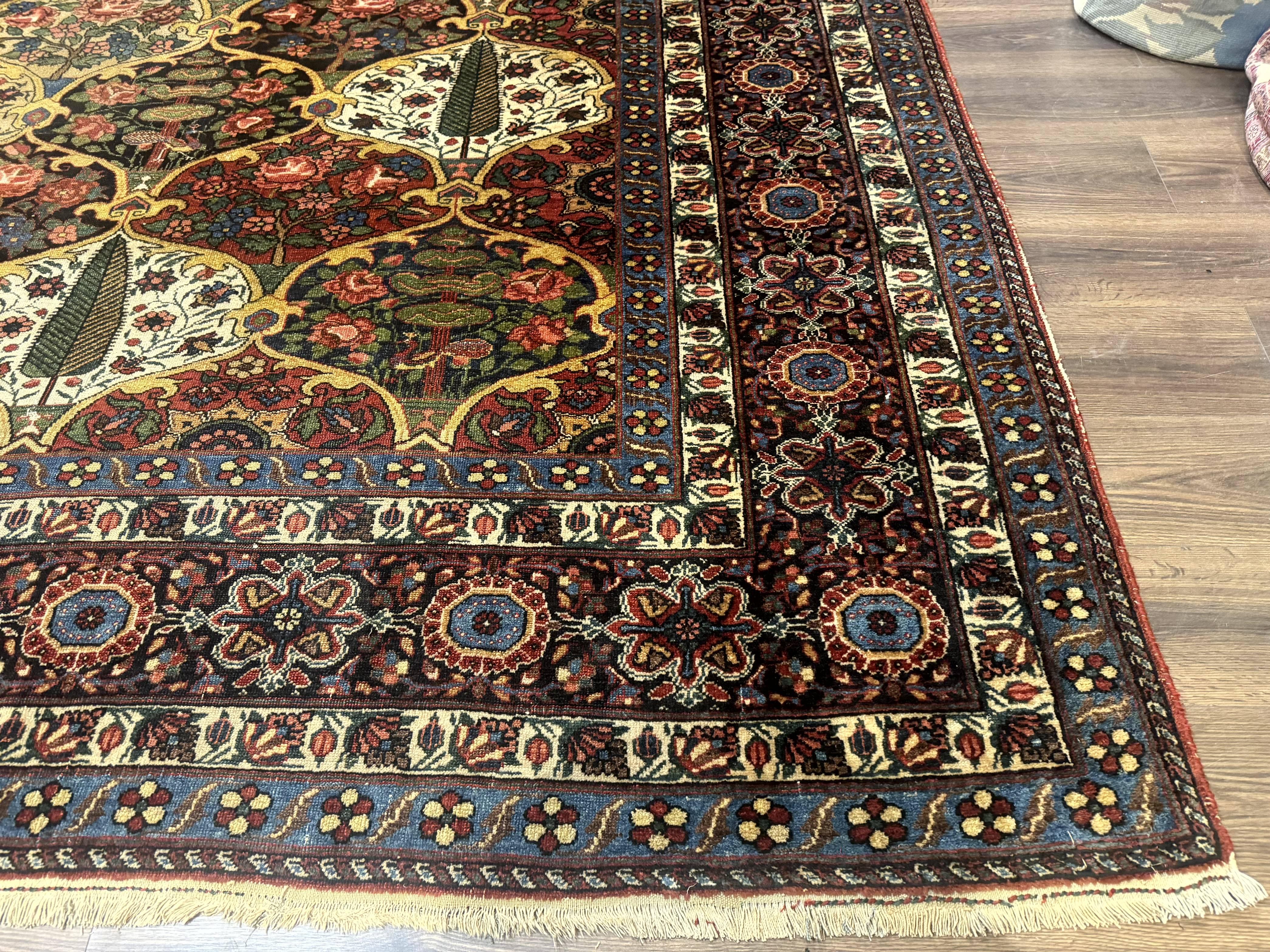 Antique Persian Bakhtiari Rug 12x19, Palace Size Wool Handmade Persian Carpet, Oversized Rug, Panel Design, Peacocks, Multicolor, Rare - Image 9