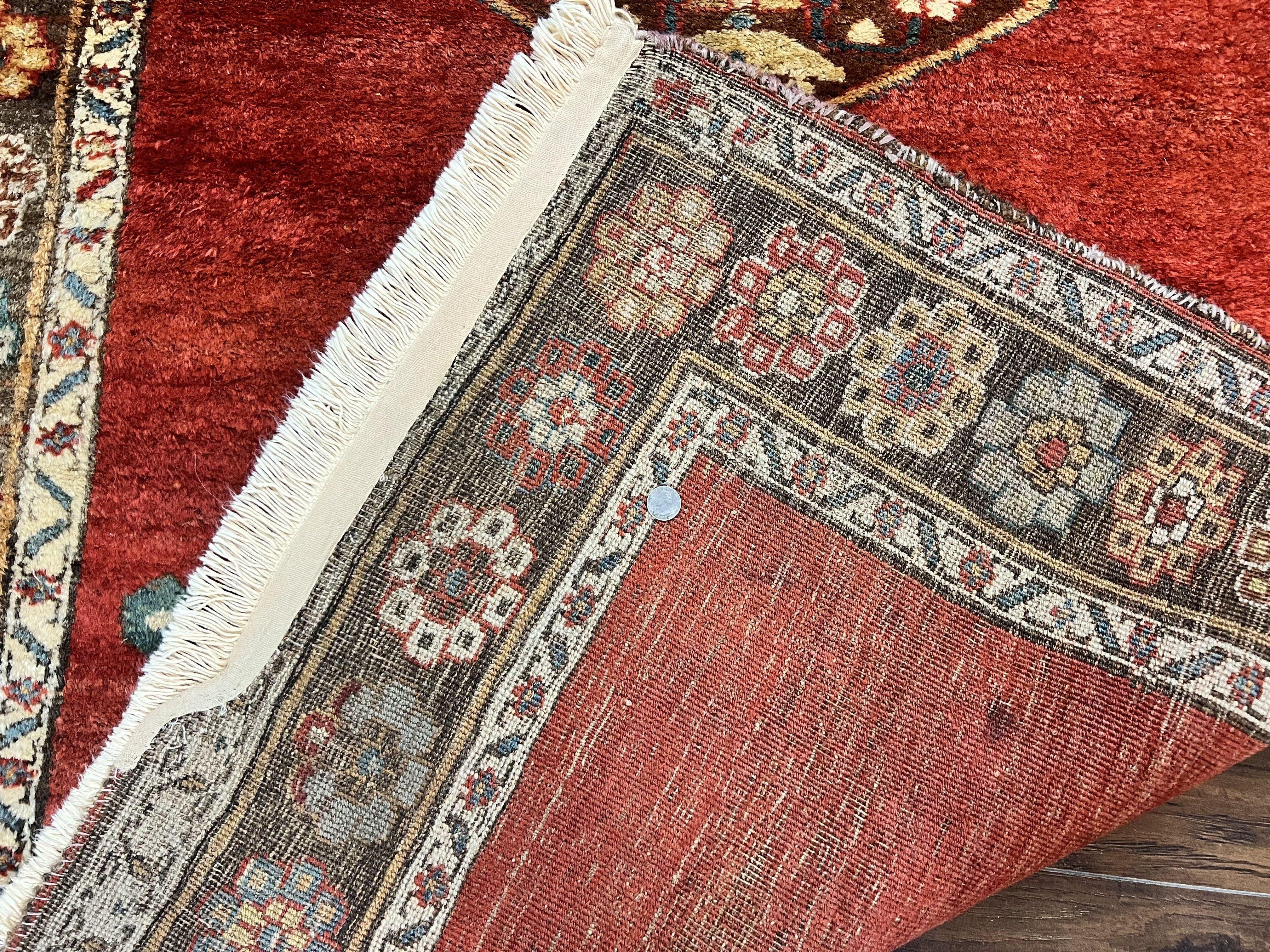Antique Persian Bidjar Rug 4x8, Triple Medallions, Handmade Oriental Carpet, 1920s Rug, Wool Rug, Red - Image 11