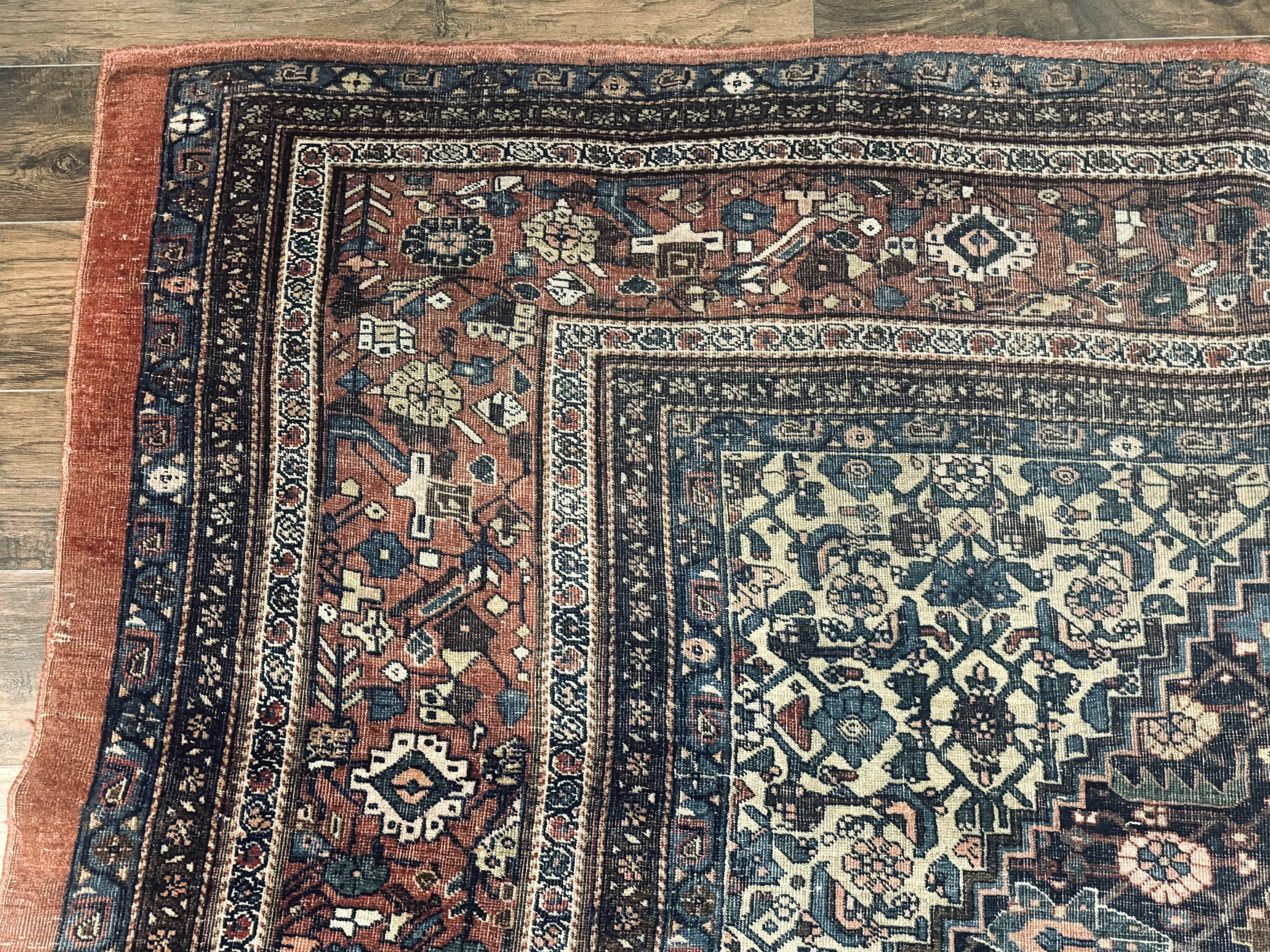 Antique Persian Bidjar Rug 8x15 – Navy Blue, Herati Pattern, Early 20th Century - Image 6