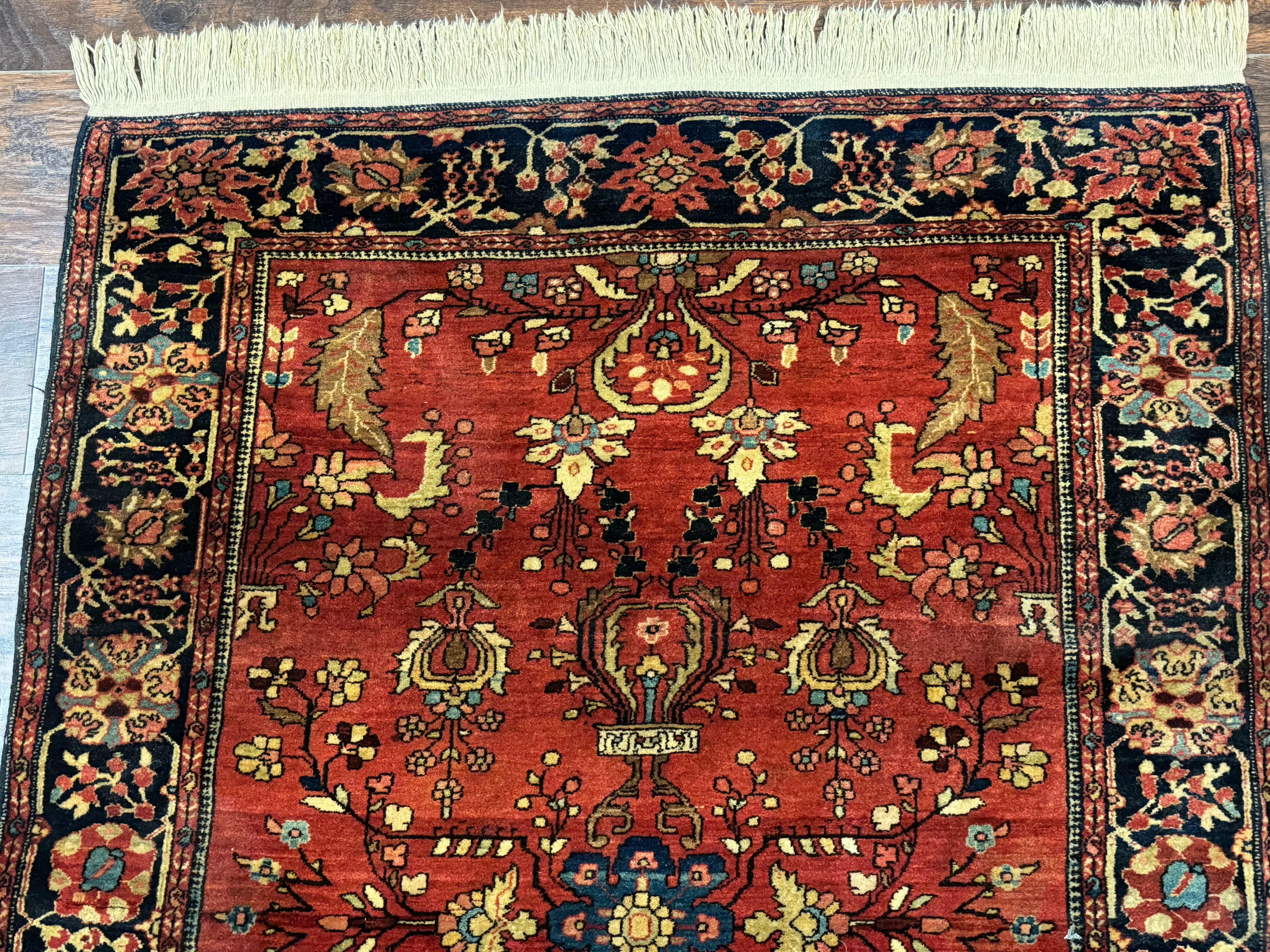 Antique Persian Farahan Sarouk Rug 3.6 x 5, Red, Floral, Traditional Rug, Fine 210 KPSI - Image 3