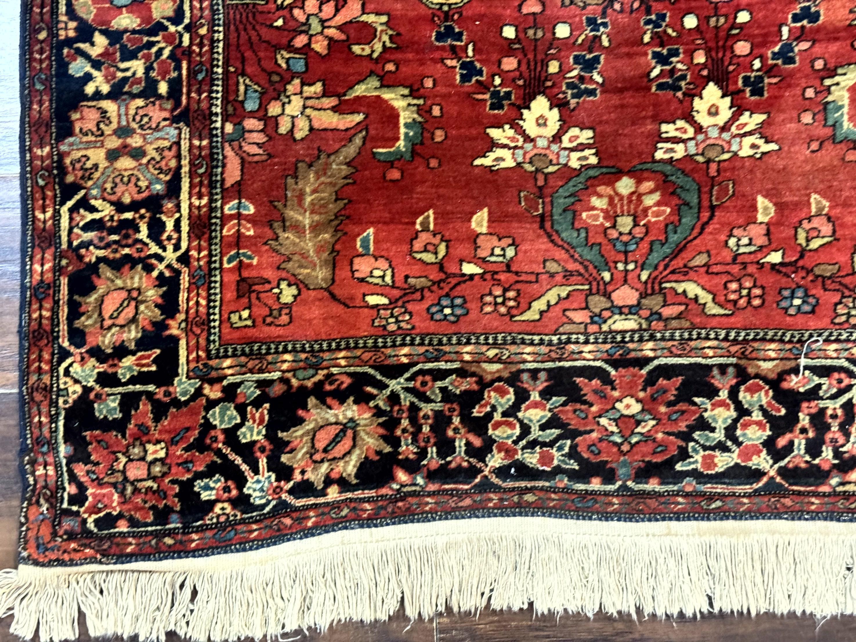Antique Persian Farahan Sarouk Rug 3.6 x 5, Red, Floral, Traditional Rug, Fine 210 KPSI - Image 8