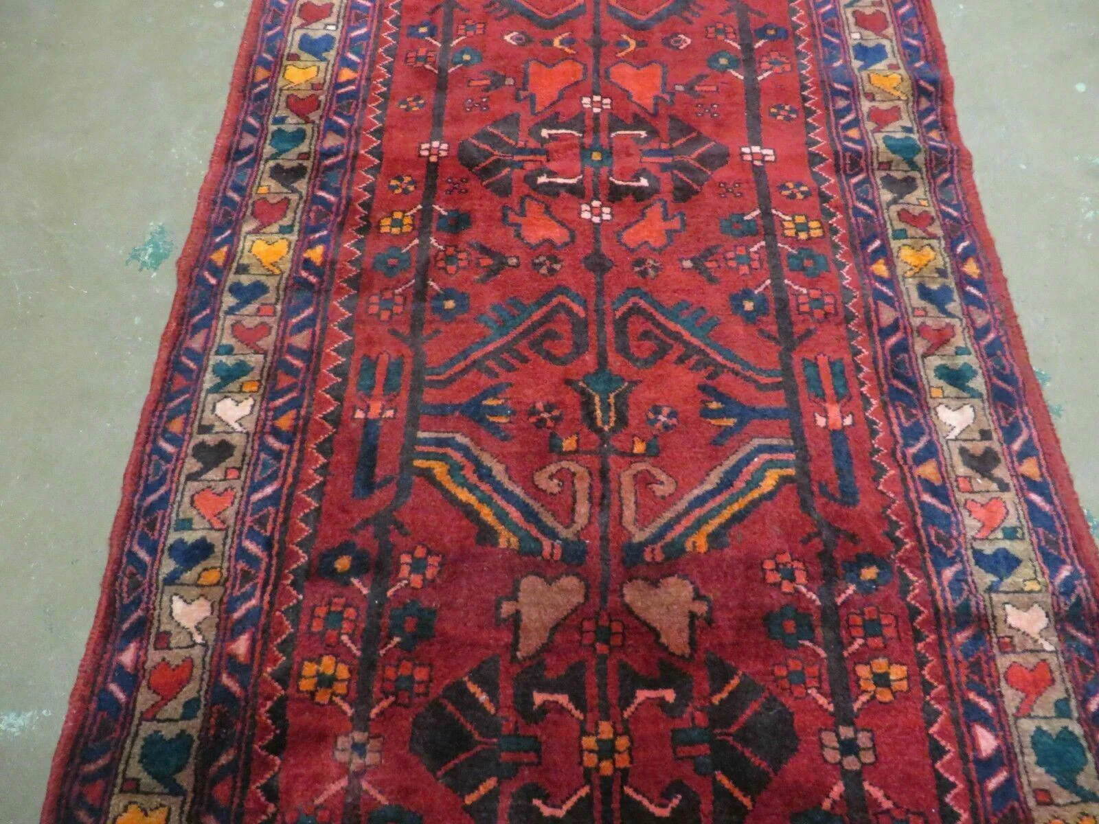 Antique Persian Hamadan Runner 3.4 x 9.7 - Wool, Red and Navy Blue - Image 12