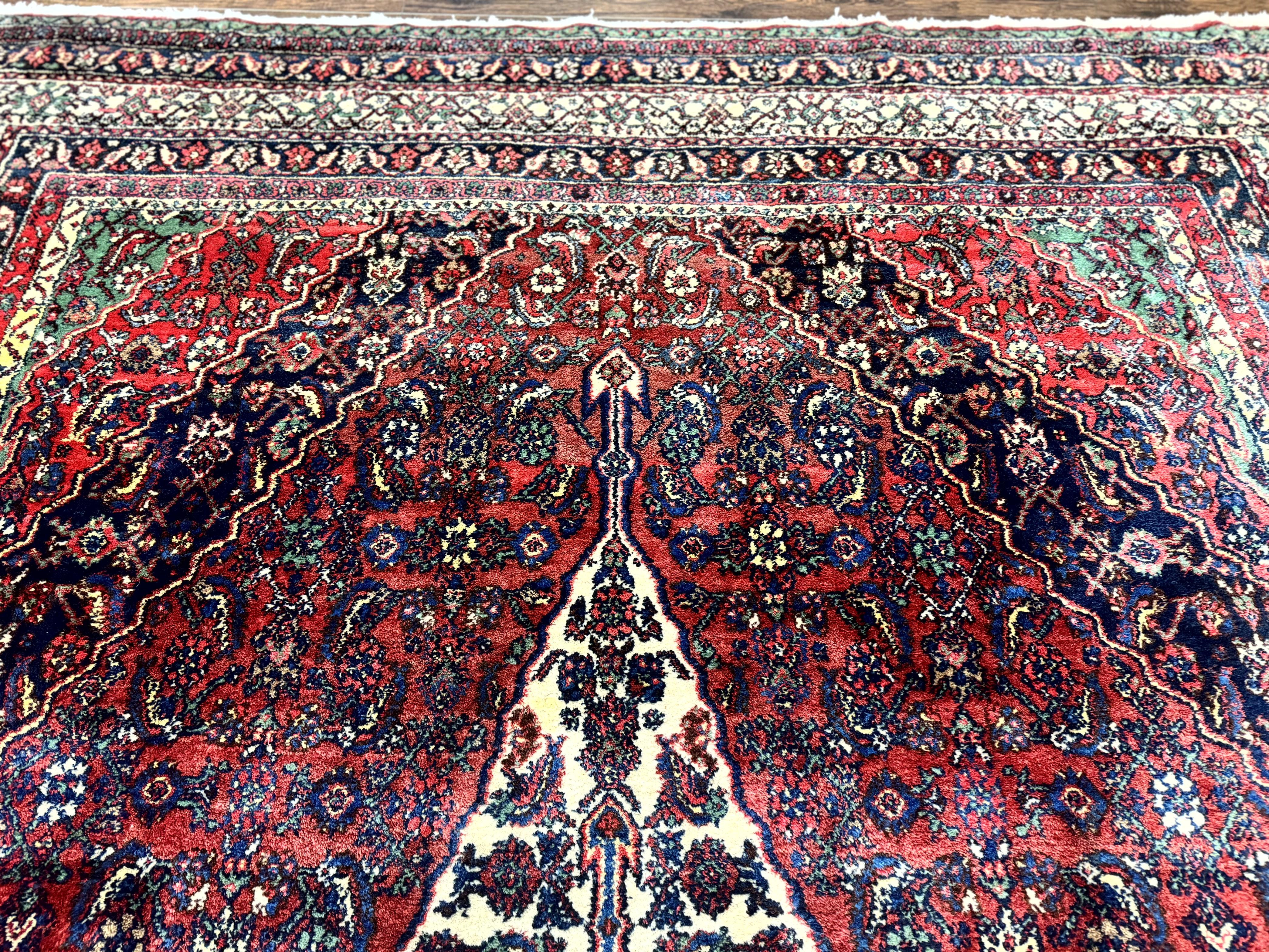 Antique Persian Hamadan Tribal Rug 8x10, Red and Ivory, Medallion Rug, Wool Handmade Carpet - Image 3