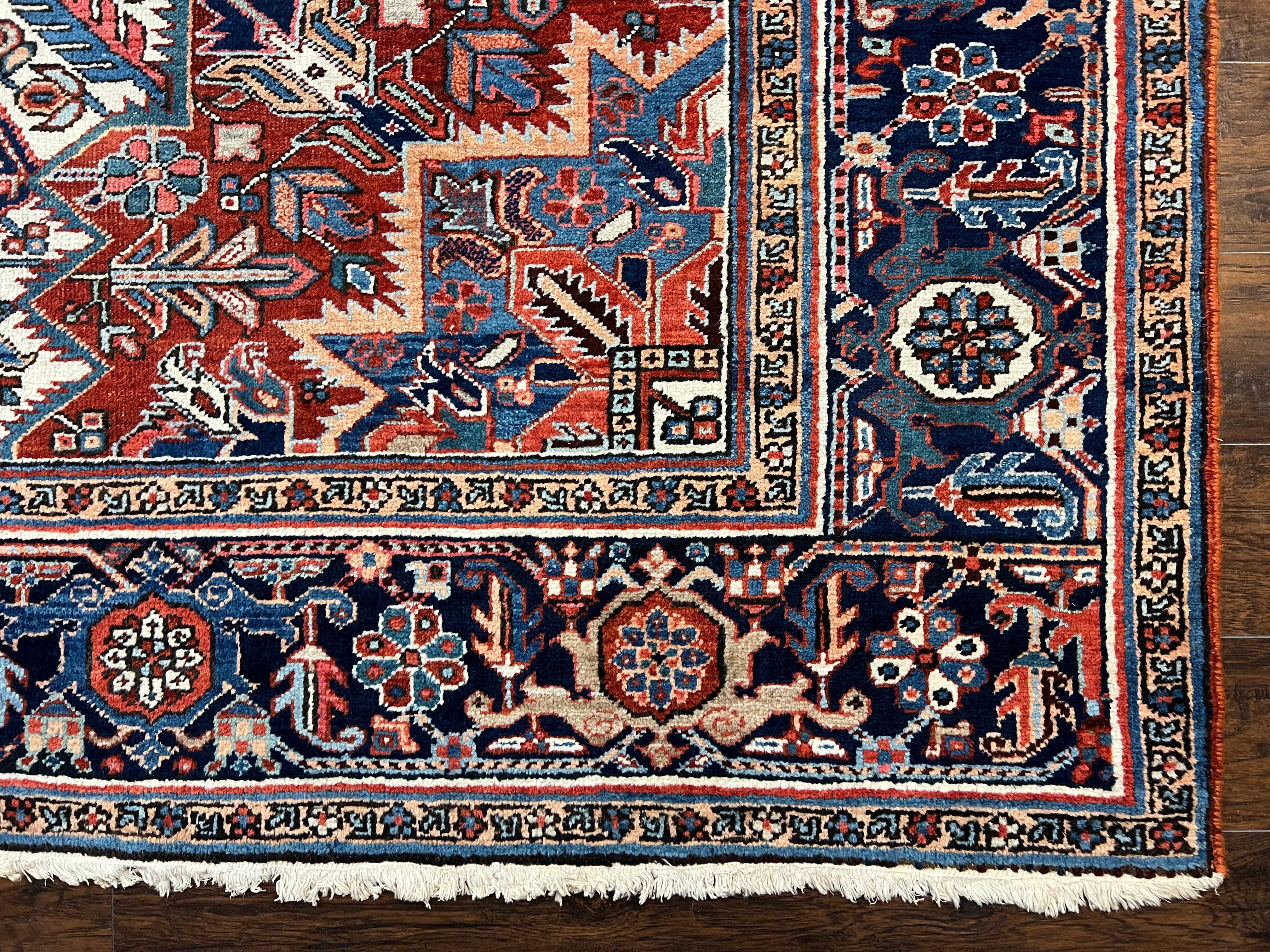 Antique Persian Heriz Rug – 11x16 Palace Size, Geometric Medallion, 1920s - Image 9