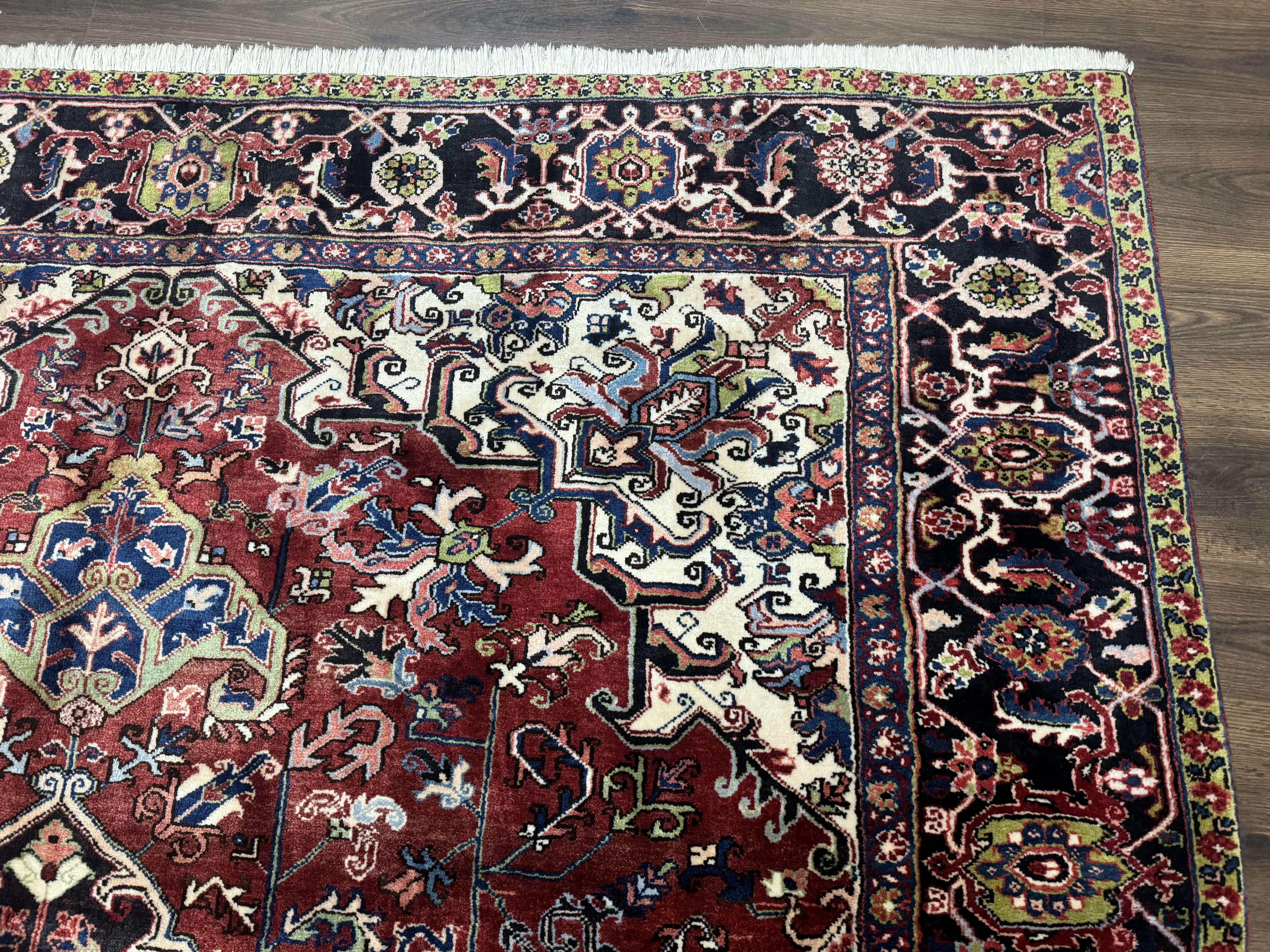Antique Persian Heriz Rug 8x11, Geometric Tribal Wool Carpet, Brick Red - Image 7