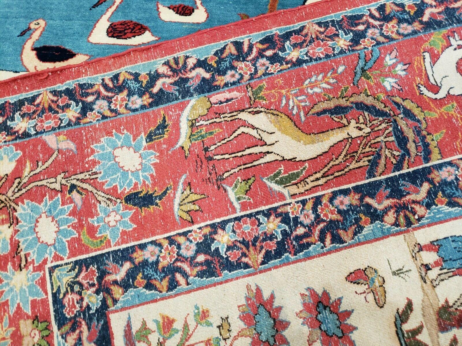 Antique Persian Isfahan Rug 5x7, Animal and Human Pictorials, Hand Knotted Fine Oriental Wool Carpet, Cream and Red, High KPSI, Vintage Rug 5 x 7 ft - Image 10