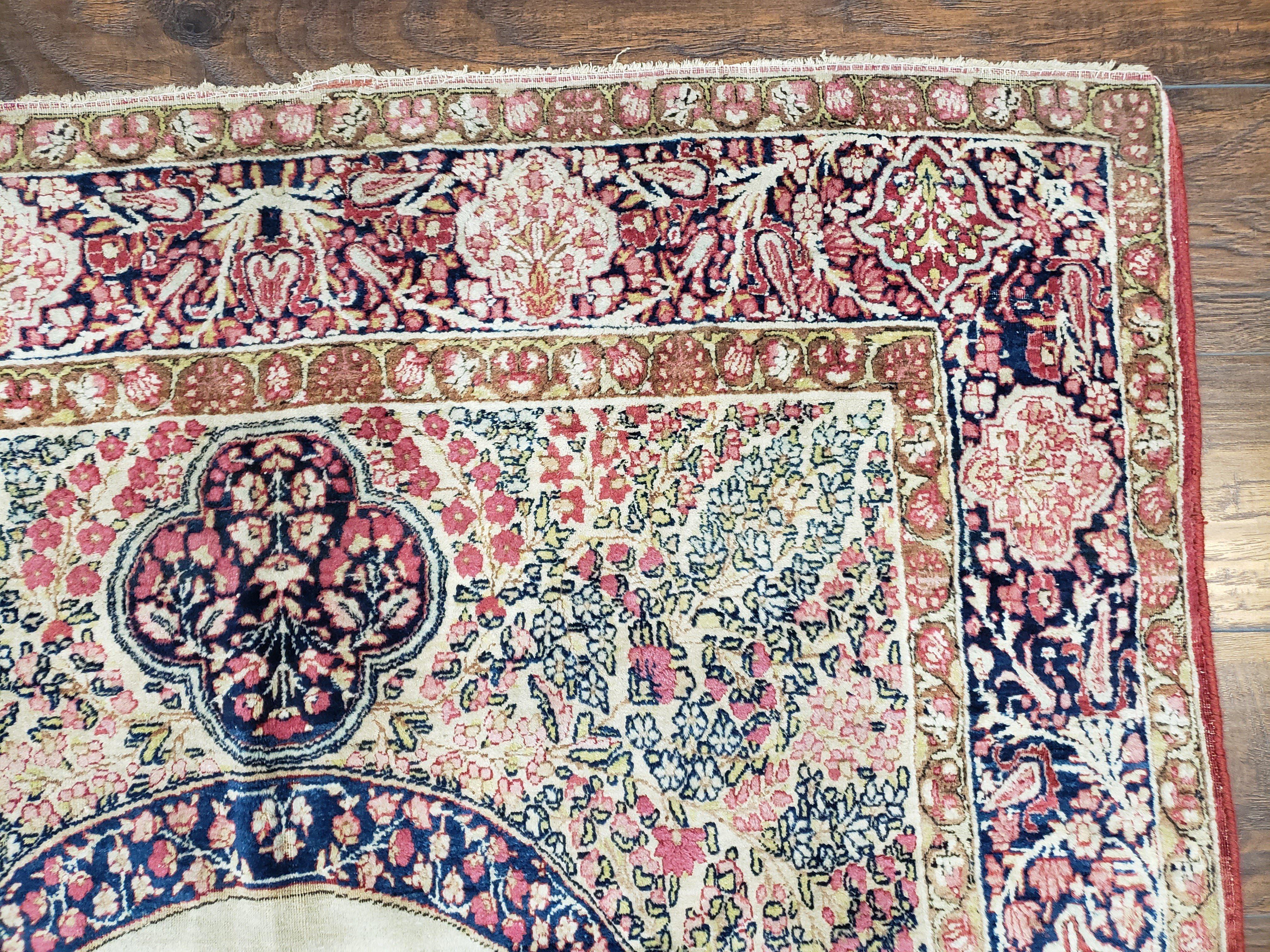 Antique Persian Kerman Lavar Rug 4.4 x 7.5, Highly Collectible Rare, 1880s Rug, Millefleurs, Cows, Wool Hand Knotted, Pictorial - Image 7