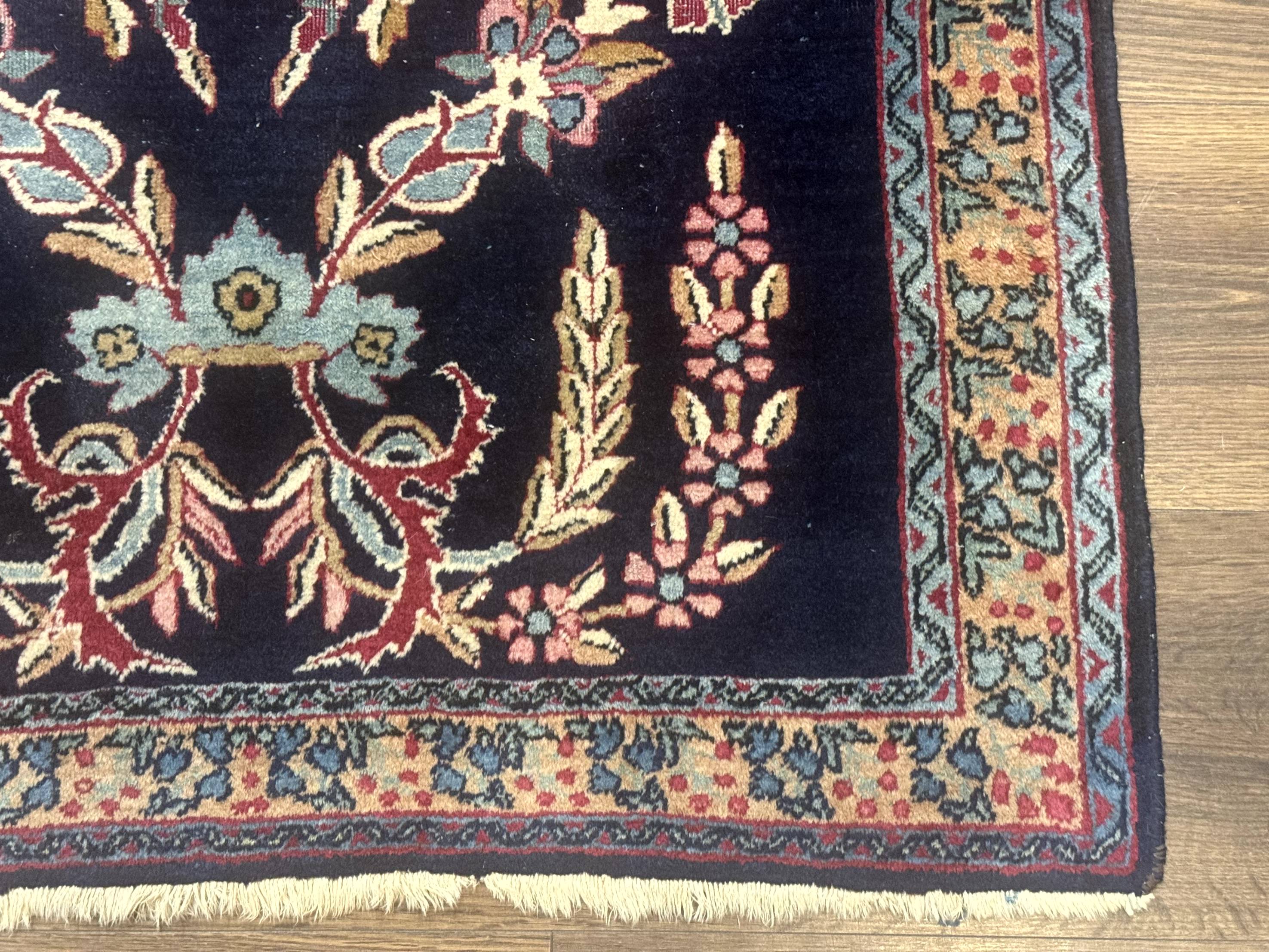 Antique Persian Kerman Rug 2.8 x 4, Navy Blue, Floral - Image 10
