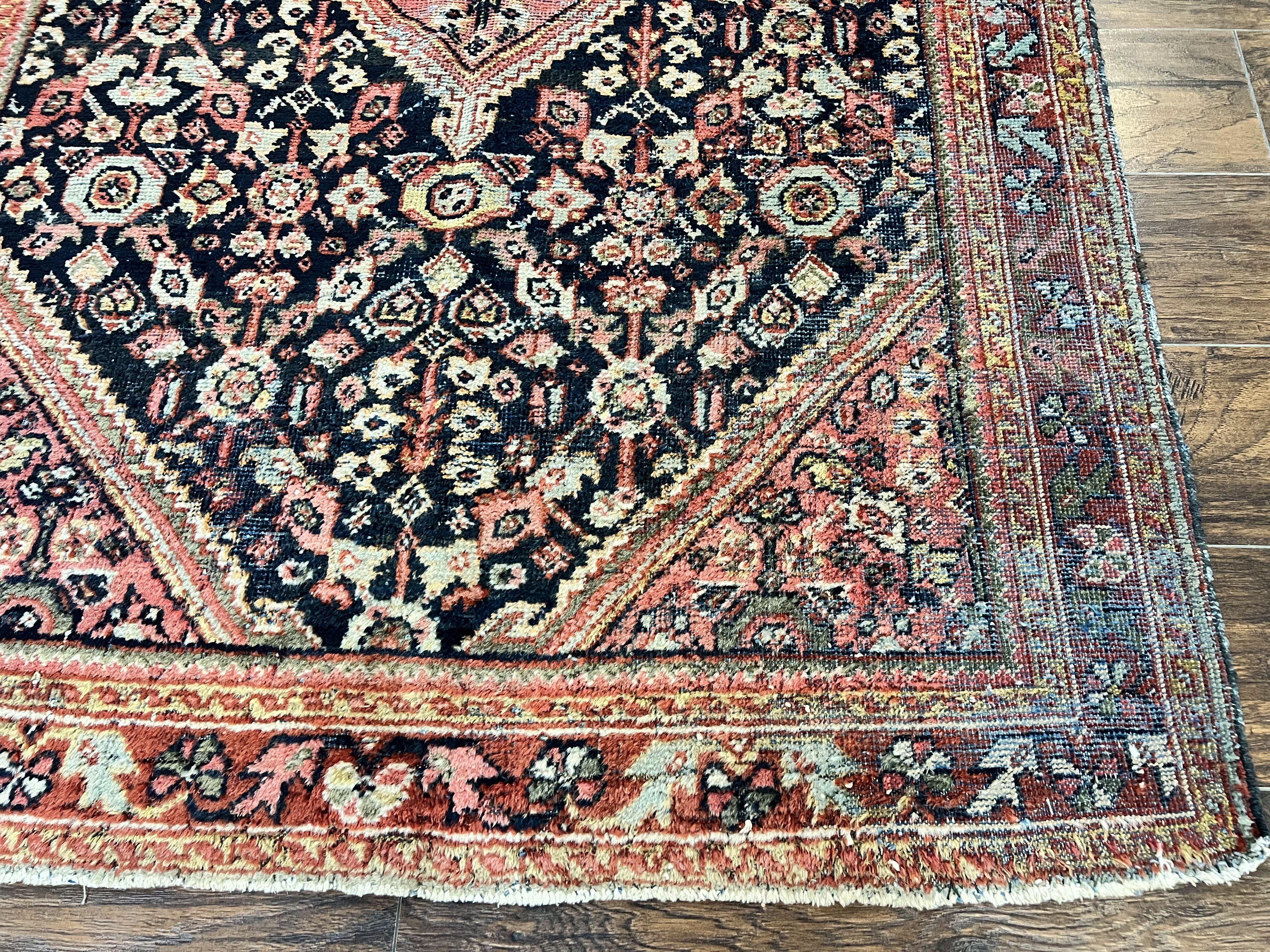 Antique Persian Mahal Rug 4x7, Wool Hand Knotted Tribal Geometric Carpet - Image 9