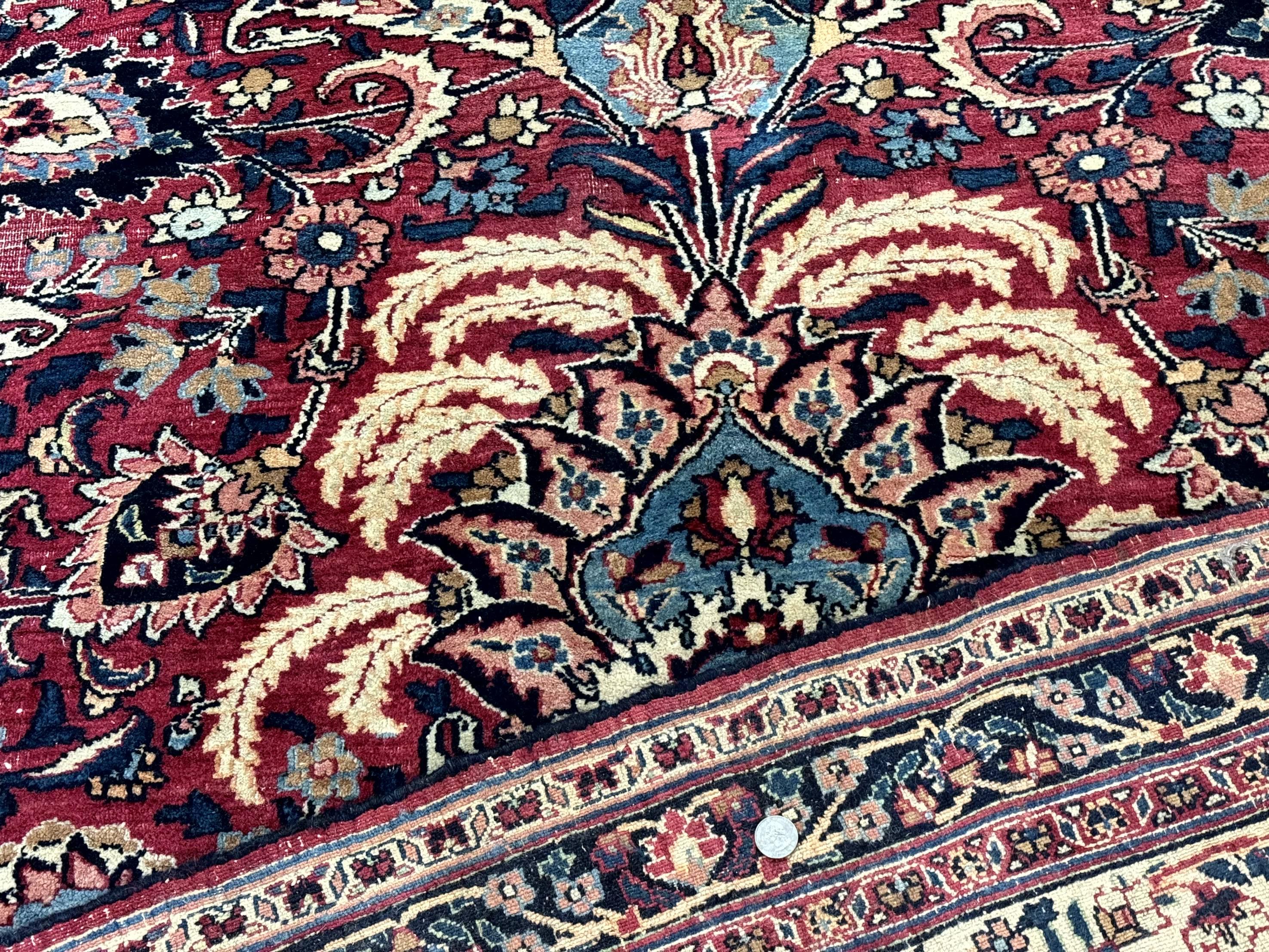 Antique Persian Mashad Rug 10x12, Red and Ivory, Signed by Master Weaver - Image 10