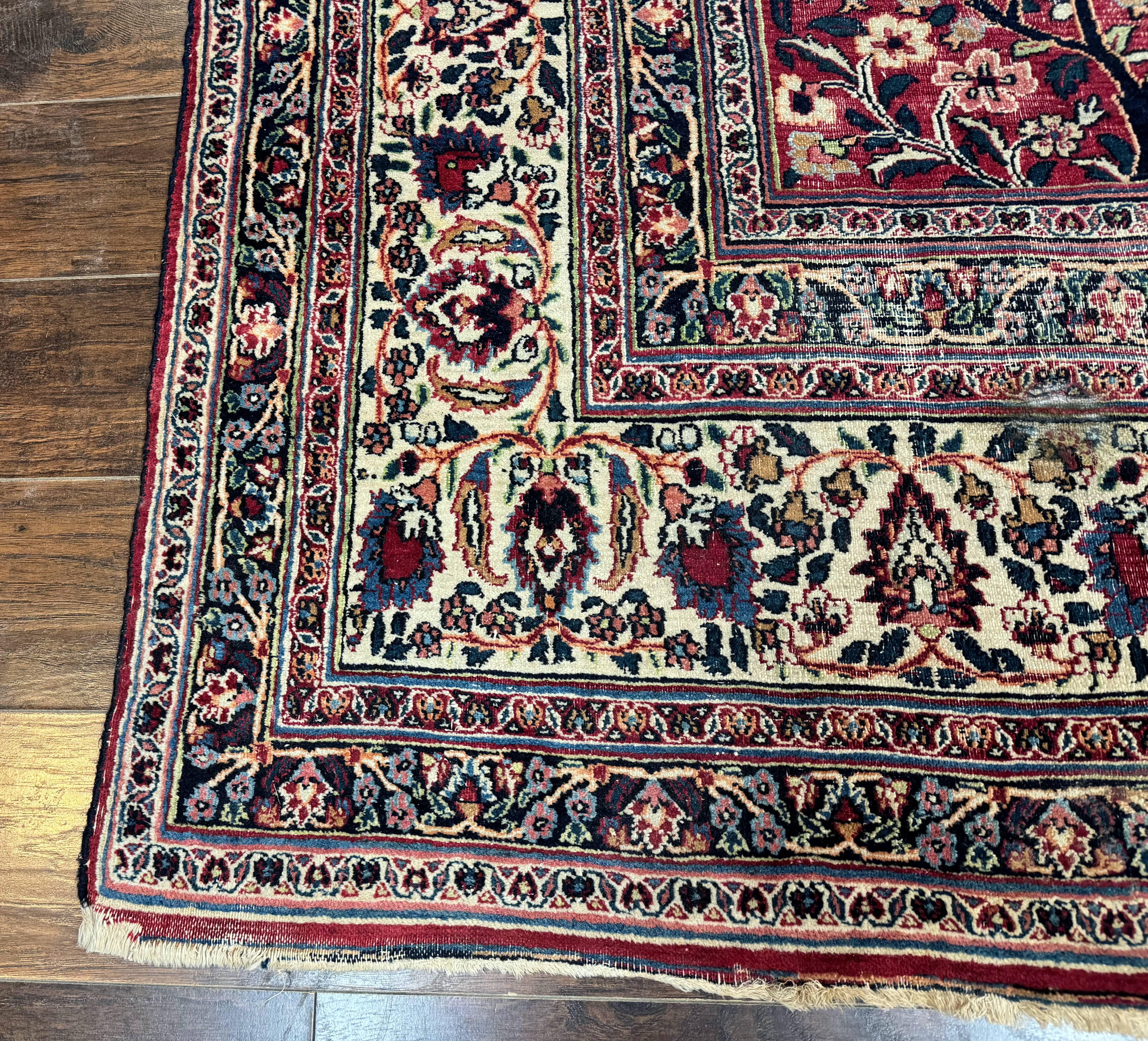 Antique Persian Mashad Rug 10x12, Red and Ivory, Signed by Master Weaver - Image 9