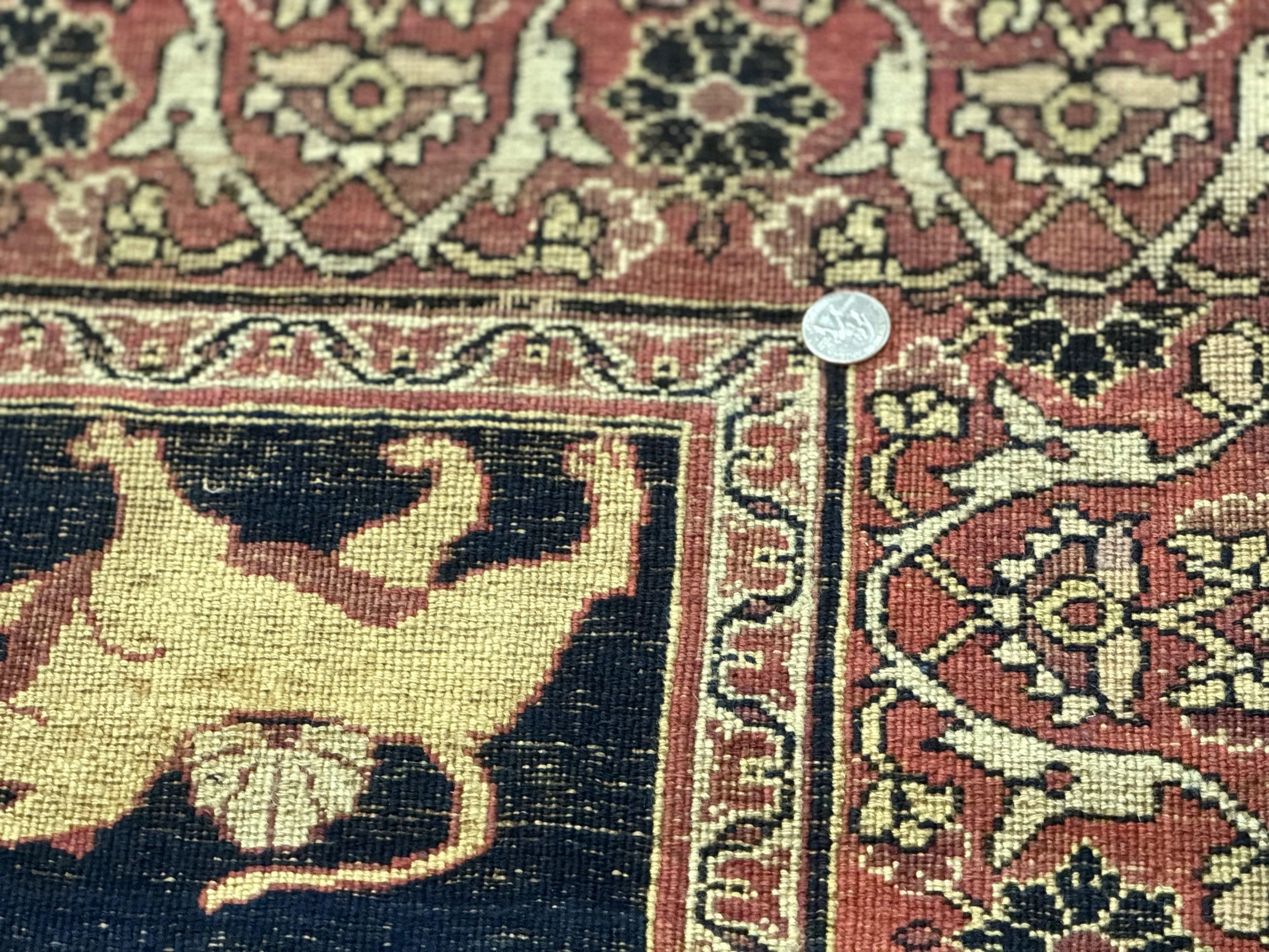 Antique Persian Mashad Rug 4x6, Semi Open Field, Navy Blue, Lion Pictorials, Triple Medallion, Dorokhsh Rug - Image 10