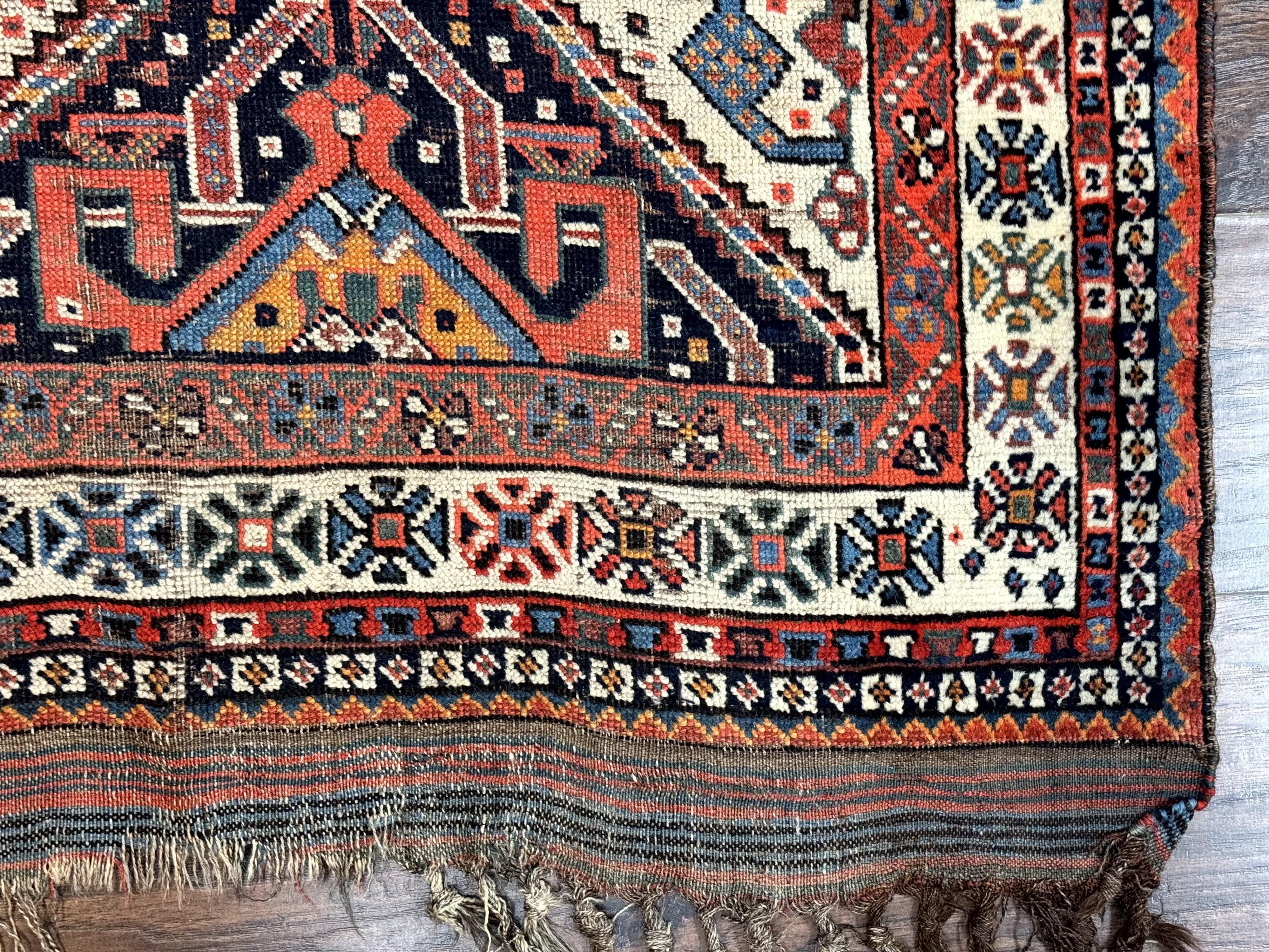 Antique Persian Qashqai Rug 5x8, Persian Tribal Rug, Khamseh Rug - Image 9