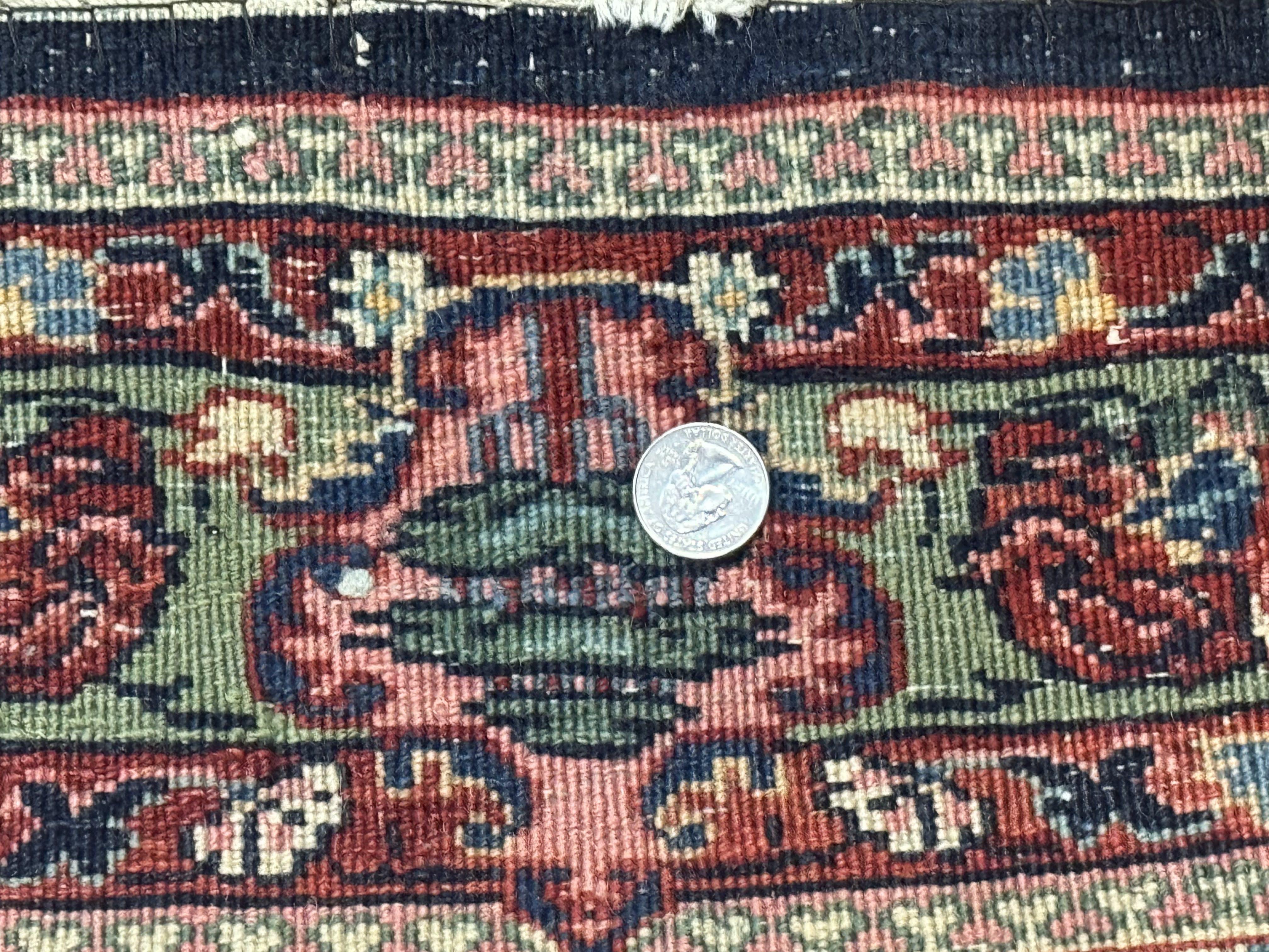 Antique Persian Rug 4x5, Navy Blue 1920s Carpet, Wool, Rare, Fine, Persian Hamadan Bidjar Carpet - Image 10
