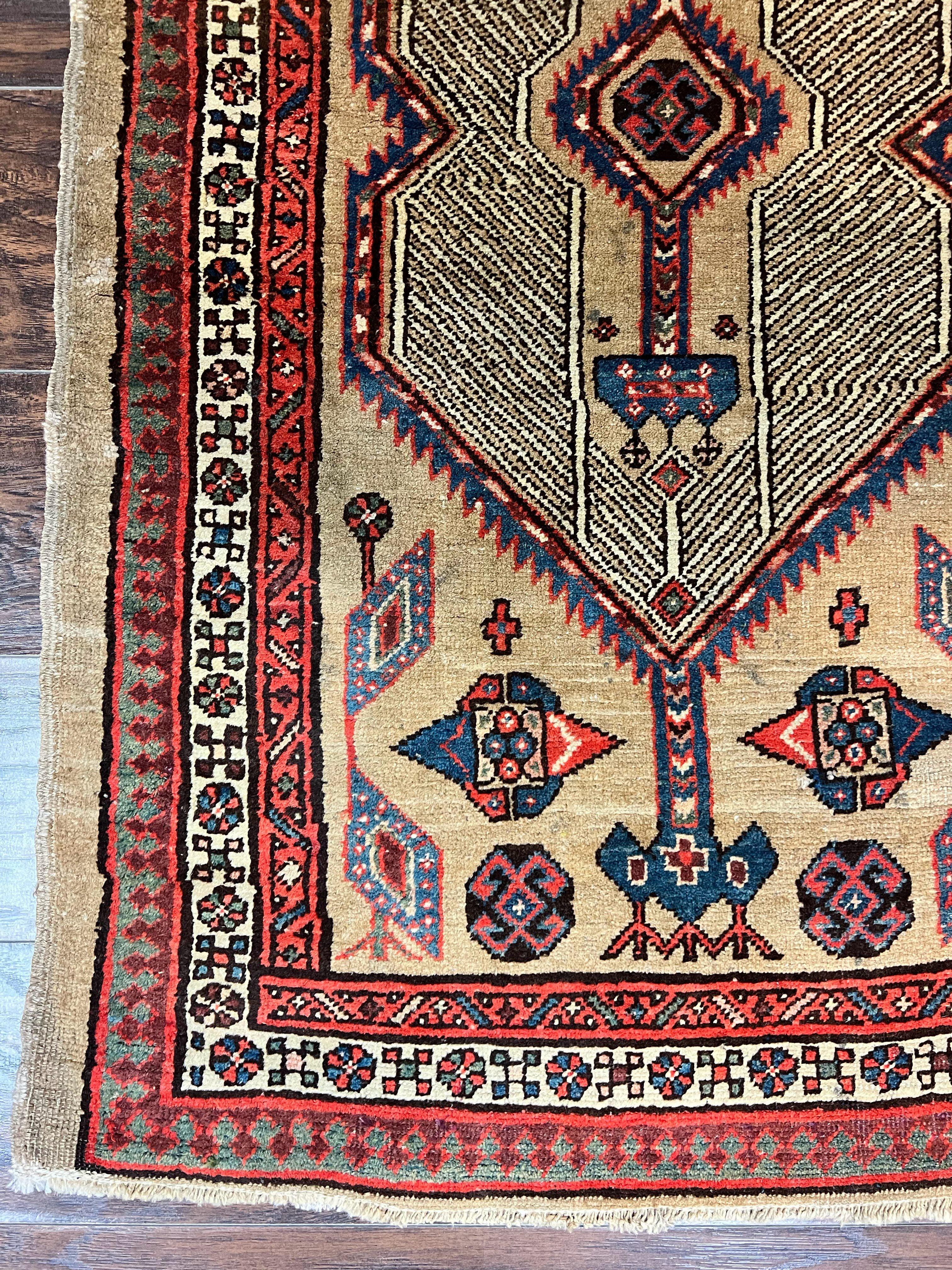 Antique Persian Runner 3 x 7, Camel Hair Runner 3x7 ft, Handmade Hallway Rug, Geometric Design, Tribal Rug, Persian Sarab Rug 3x7 - Image 8
