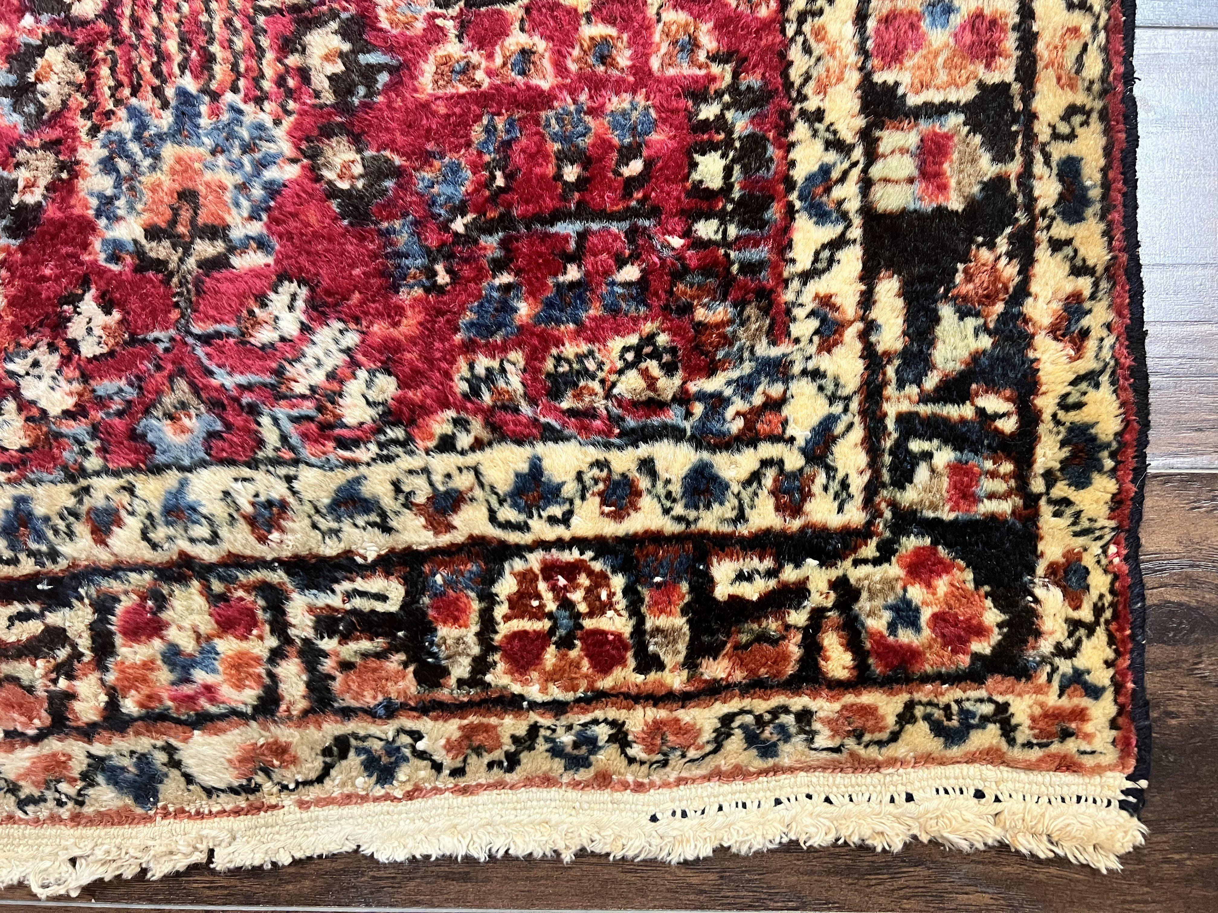 Antique Persian Runner Rug 2.9 x 17, Rare Sarouk Runner, Handmade Wool Rug for Hallway, Red, Floral - Image 9