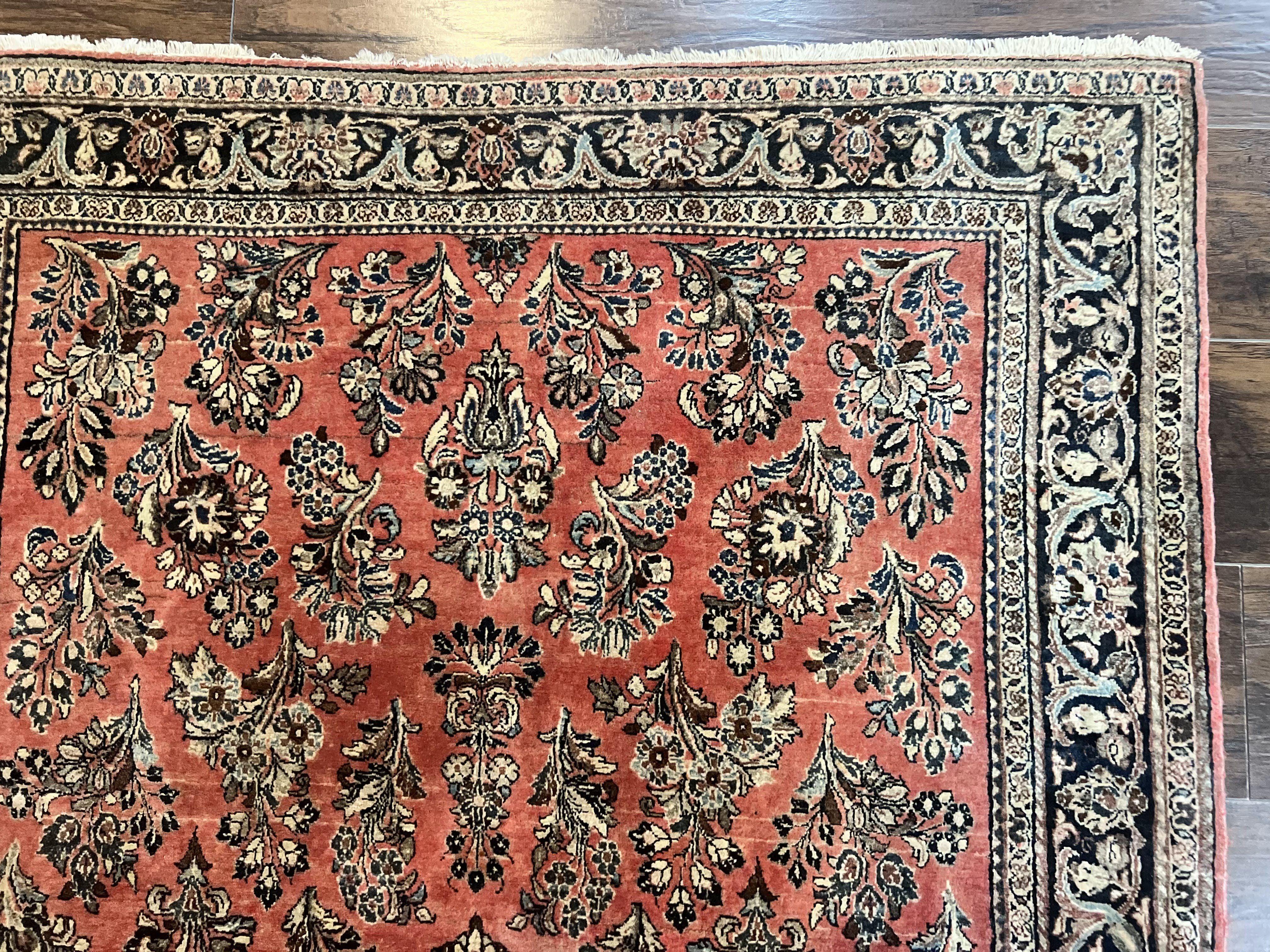 Antique Persian Sarouk Rug 4x7, Hand Knotted Wool Red Persian Carpet, Floral, Fine 300 KPSI - Image 7
