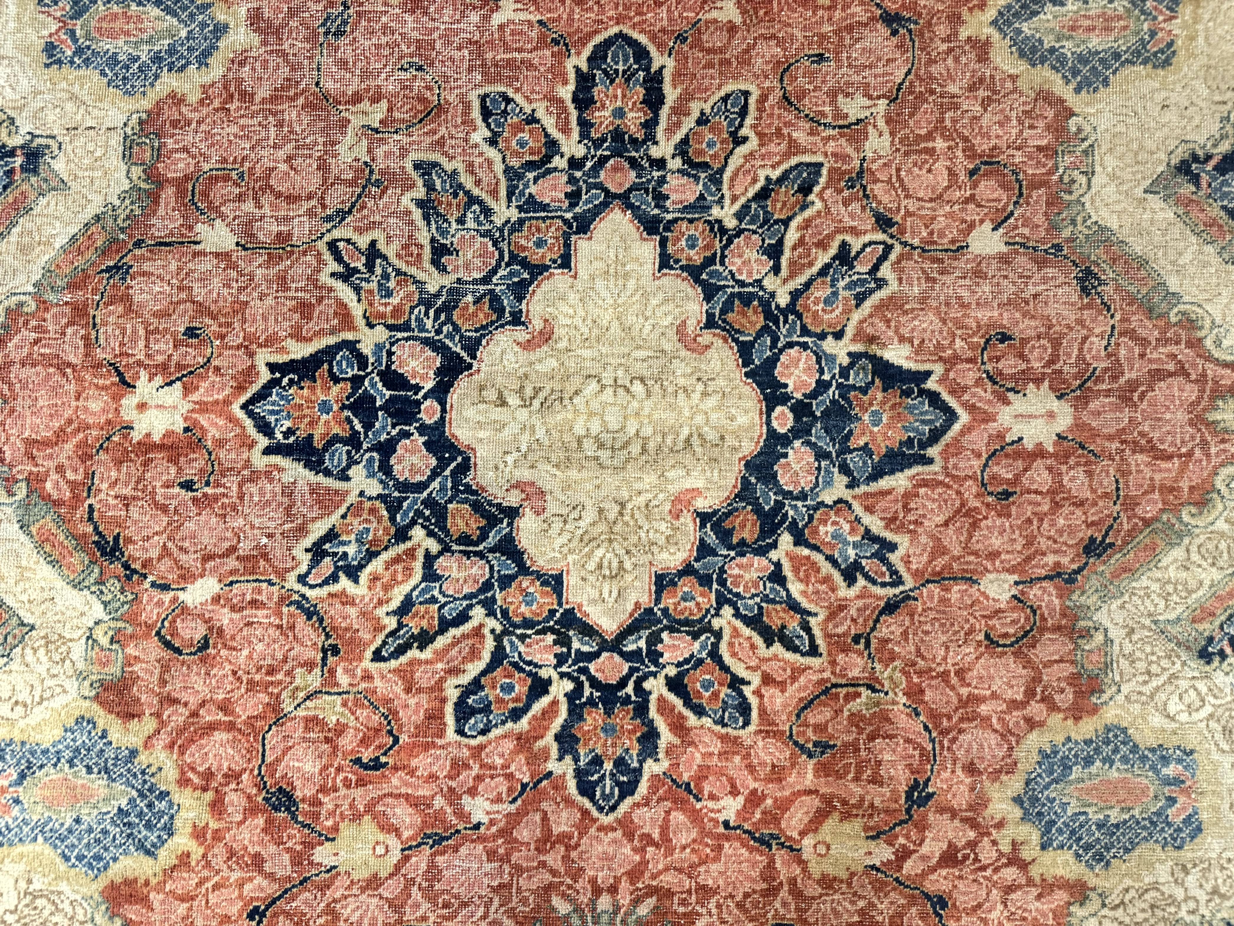 Antique Persian Sarouk Rug 9x12, Boteh Paisleys, Light Red Navy Blue - Image 4
