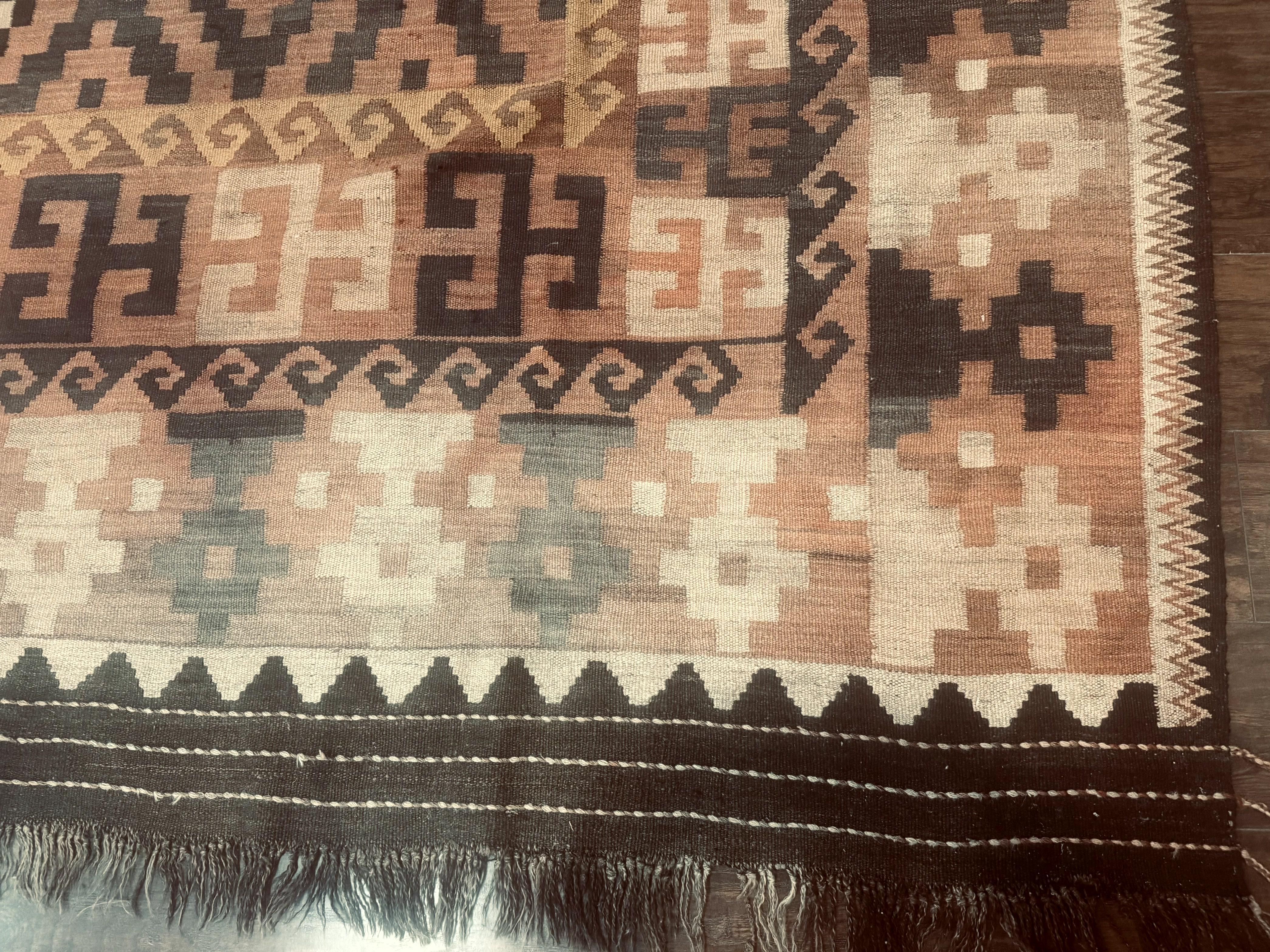 Antique Persian Tribal Kilim Rug 9x12, Zig Zag Pattern Kilim, Zarand Rug, Wool, Earth Tone Colors - Image 9