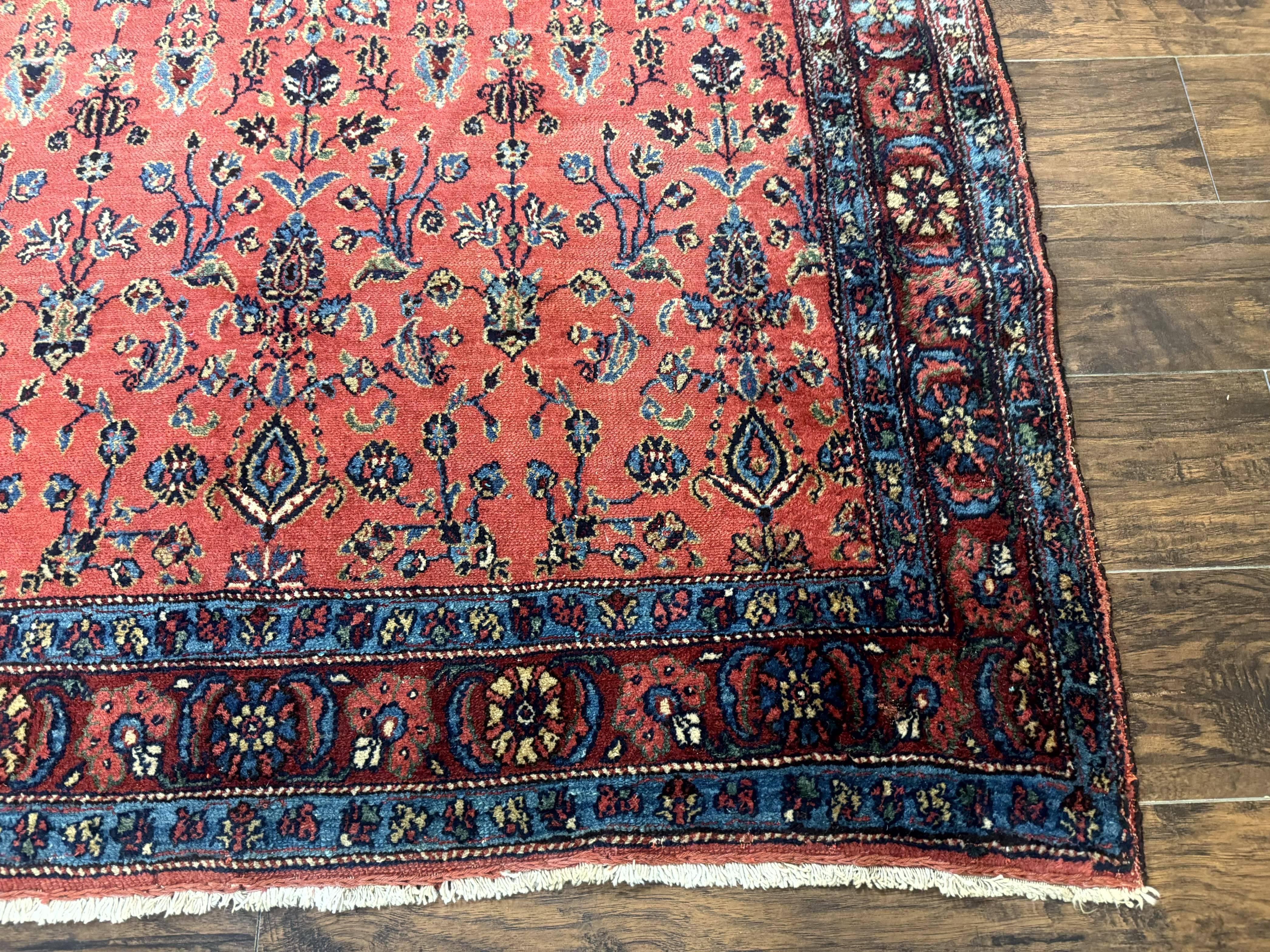 Antique Persian Tribal Rug 5 x 6.6, Tomato Red, Hamadan Angelas Rug - Image 9