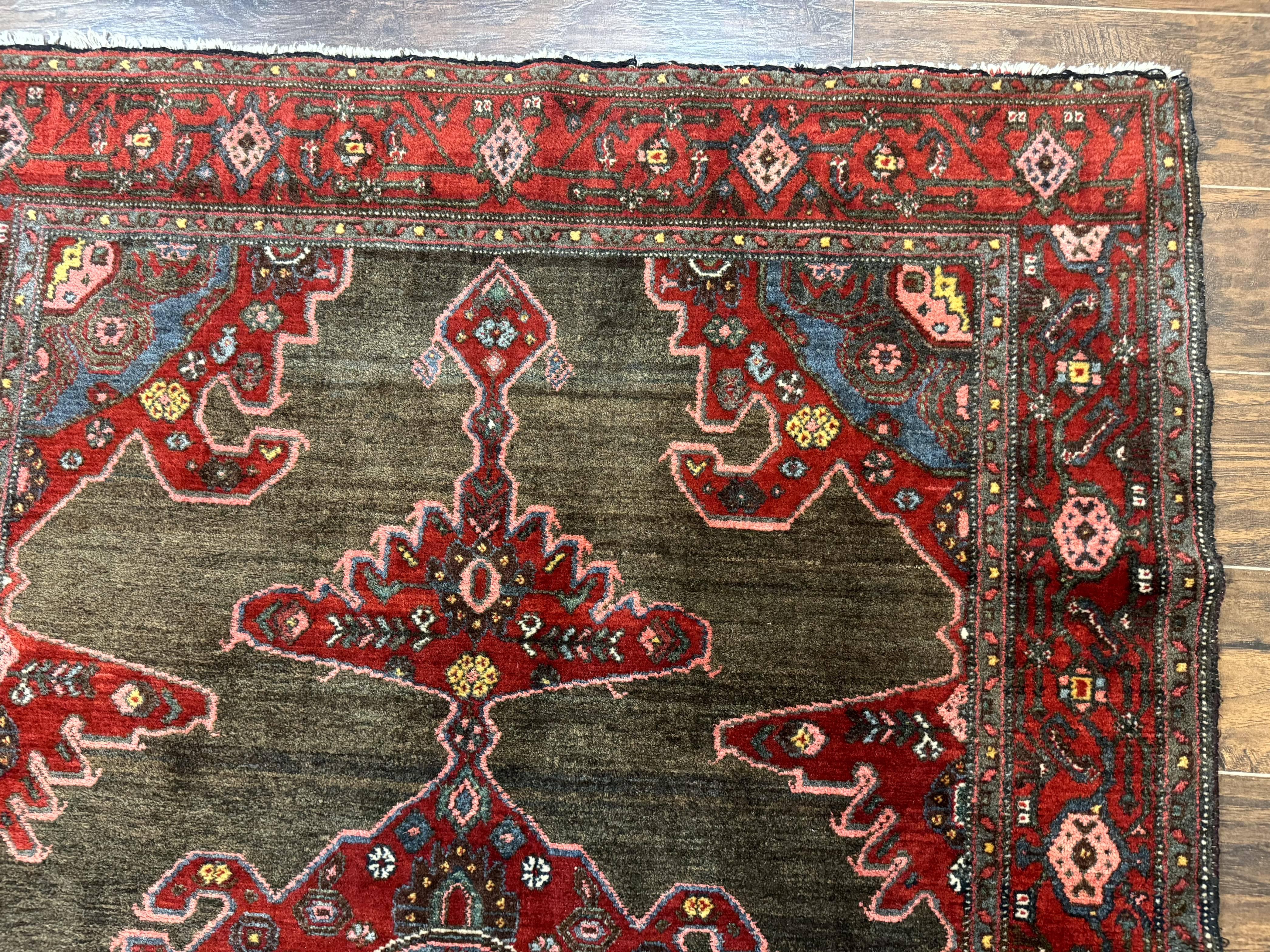 Antique Persian Tribal Rug 5x7, Geometric Wool Carpet, Kurdish Senneh Rug - Image 7