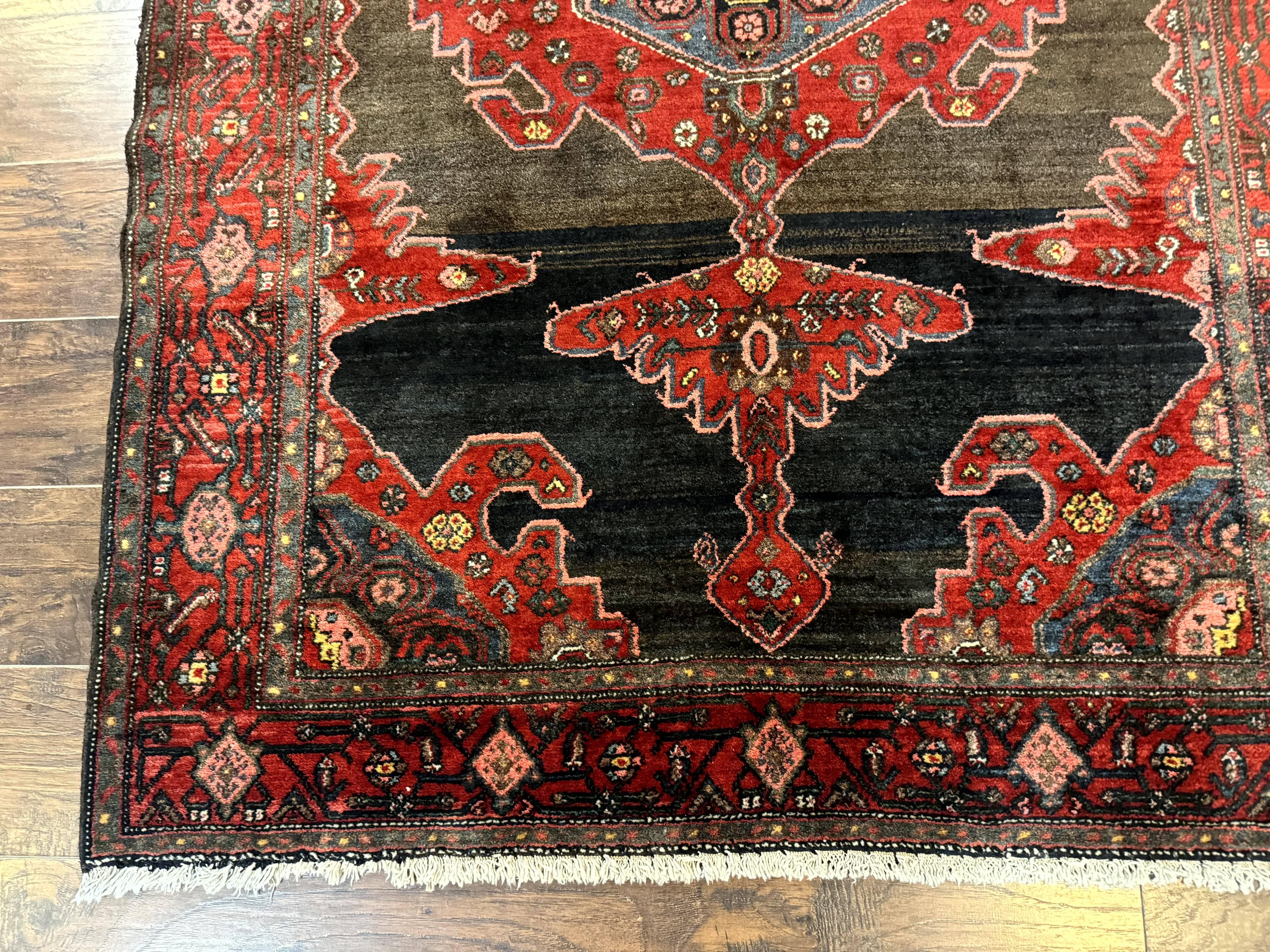 Antique Persian Tribal Rug 5x7, Geometric Wool Carpet, Kurdish Senneh Rug - Image 8