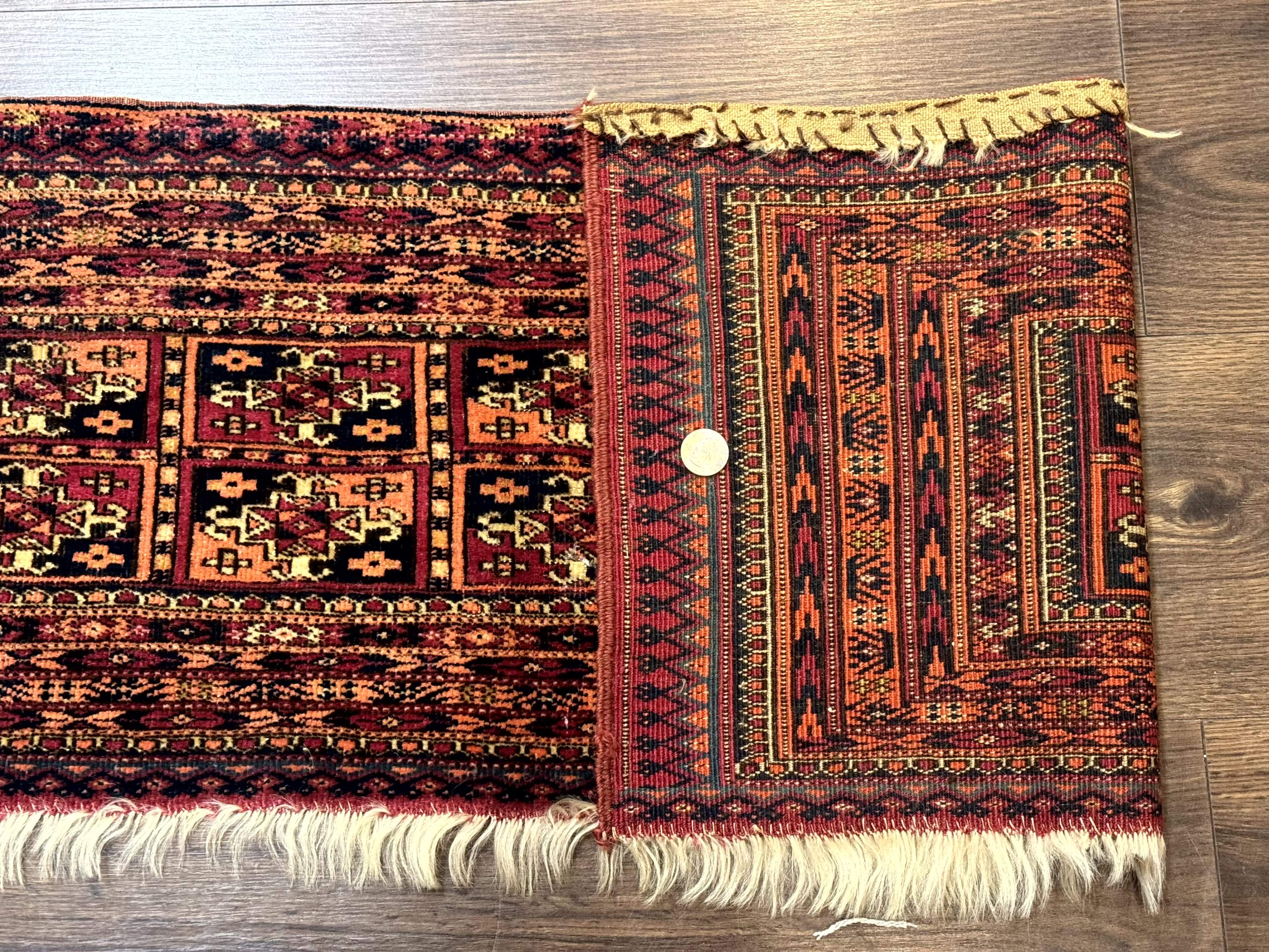 Antique Persian Turkoman Mafresh Rug 1x4, Wool, Tribal Collectible - Image 8