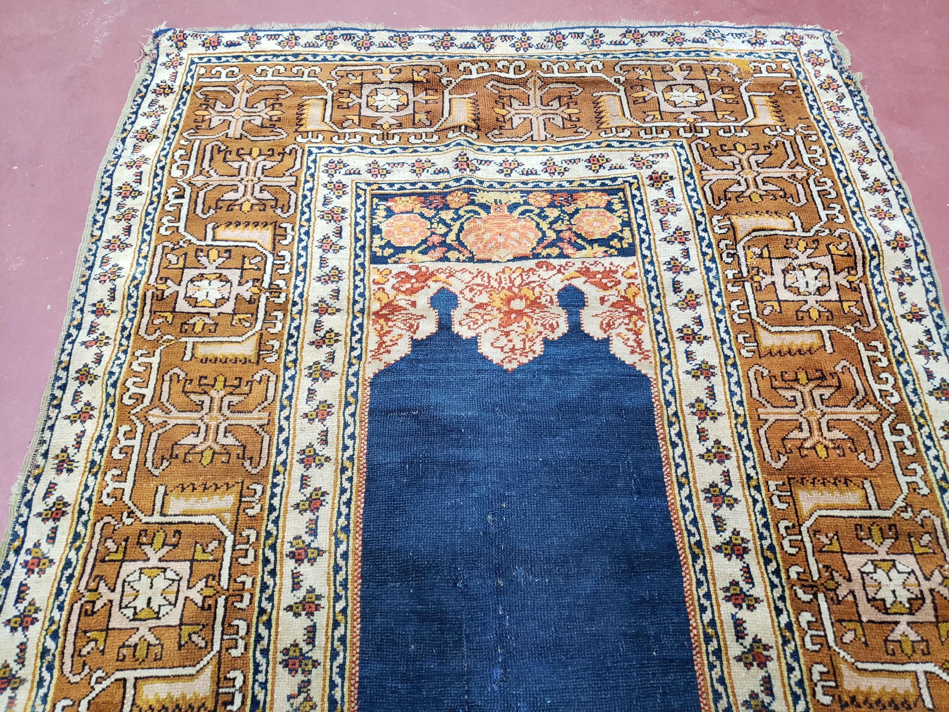 Antique Turkish Anatolian Ghiordes Prayer Rug, Twin Mihrabs, Rare Collectible Oriental Rug, Early 20th Century Prayer Rug, 3'9" x 5'2" - Image 11