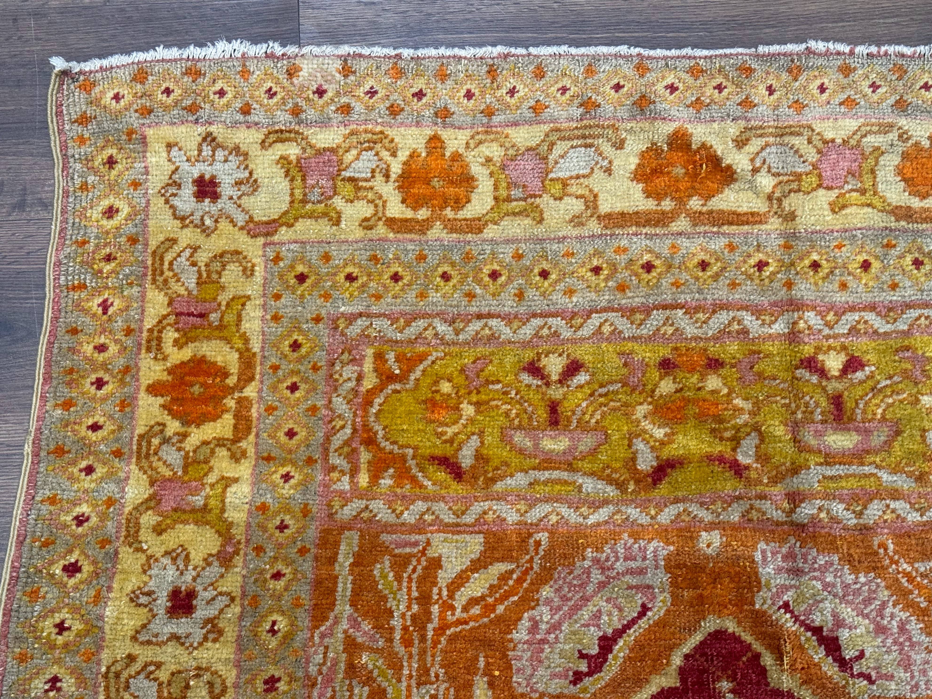 Antique Turkish Prayer Rug 4x6, Red and Golden Mustard, Mihrab Design, Anatolian Carpet - Image 6