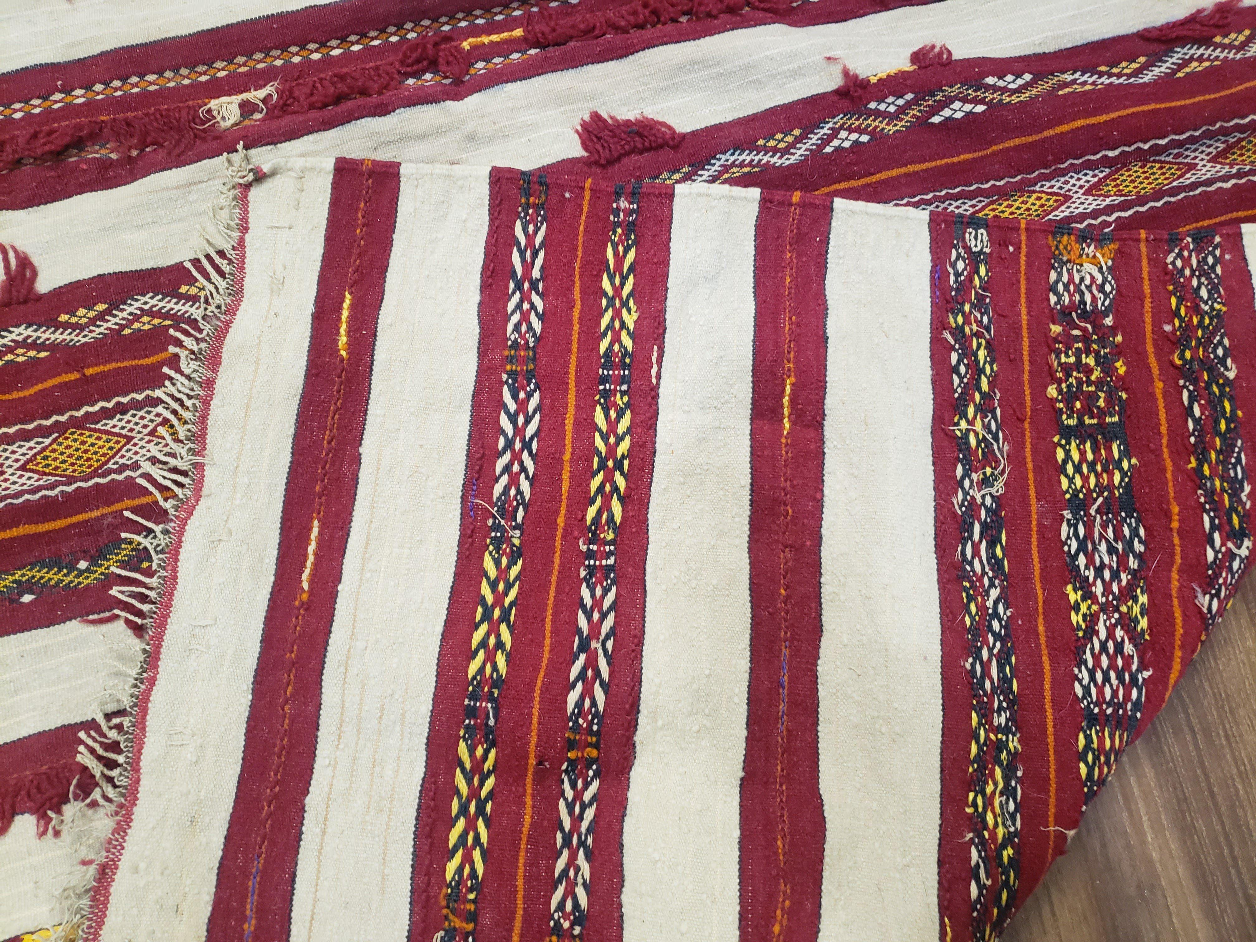 Antique Turkoman Yamud Rug 3x5 ft, 1920s Turkmen Sofreh Table Cover, Bohemian Rug, Tribal Collectible, Striped Rug, Handmade Ivory and Red - Image 10