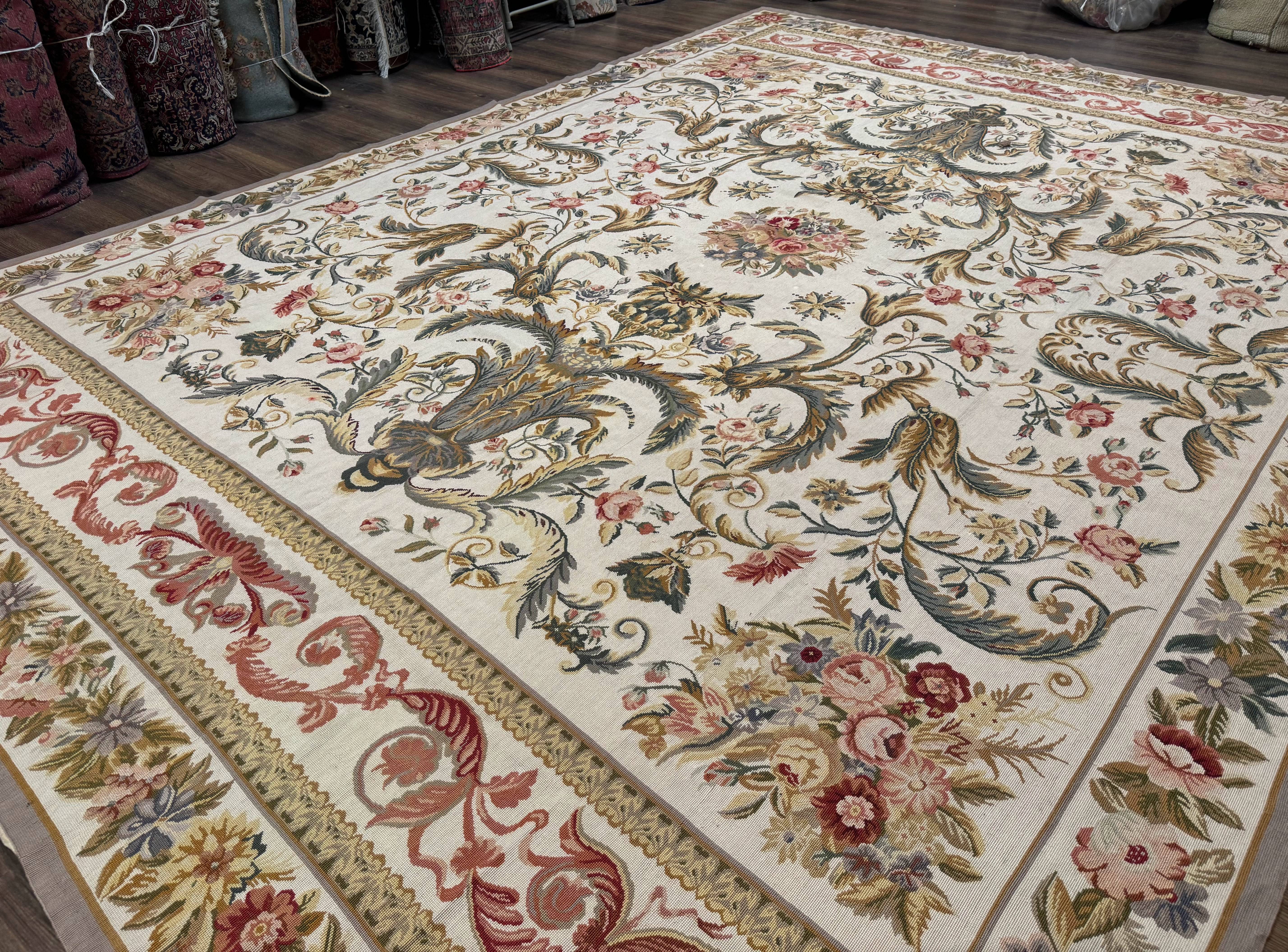 Aubusson Needlepoint Rug 10x14, Elegant European French Carpet, Vintage Carpet - Image 2