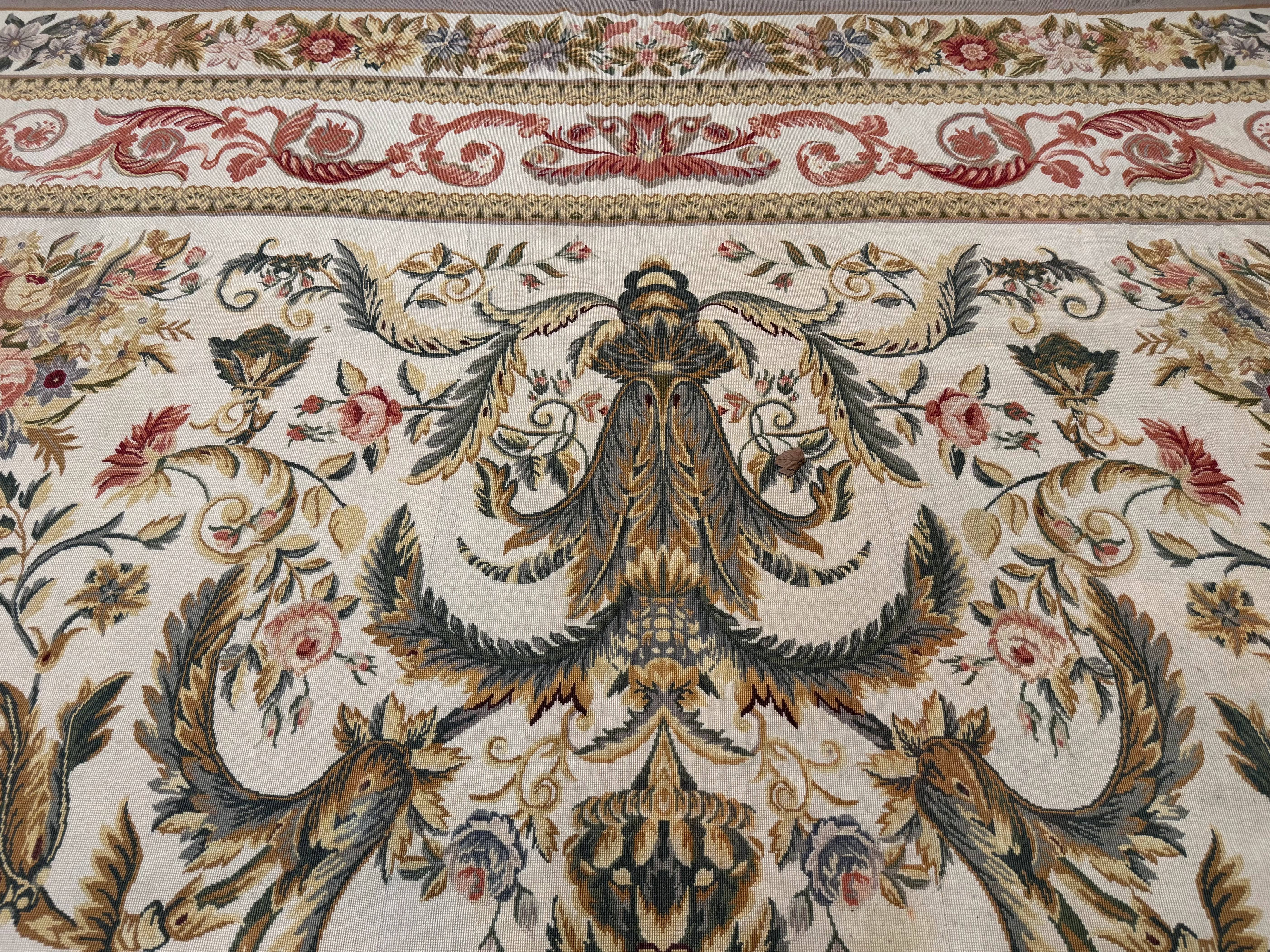 Aubusson Needlepoint Rug 10x14, Elegant European French Carpet, Vintage Carpet - Image 3