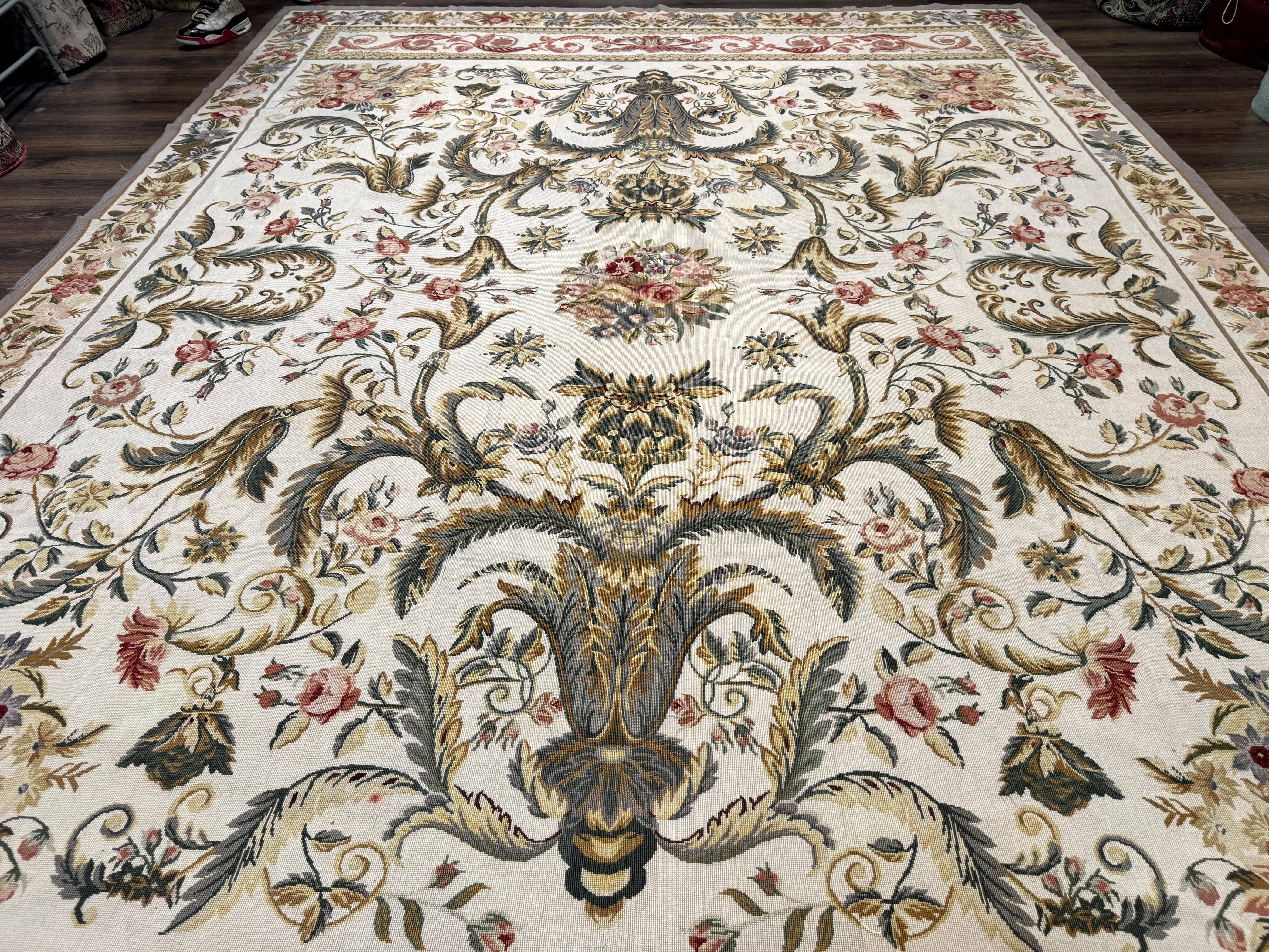 Aubusson Needlepoint Rug 10x14, Elegant European French Carpet, Vintage Carpet - Image 4