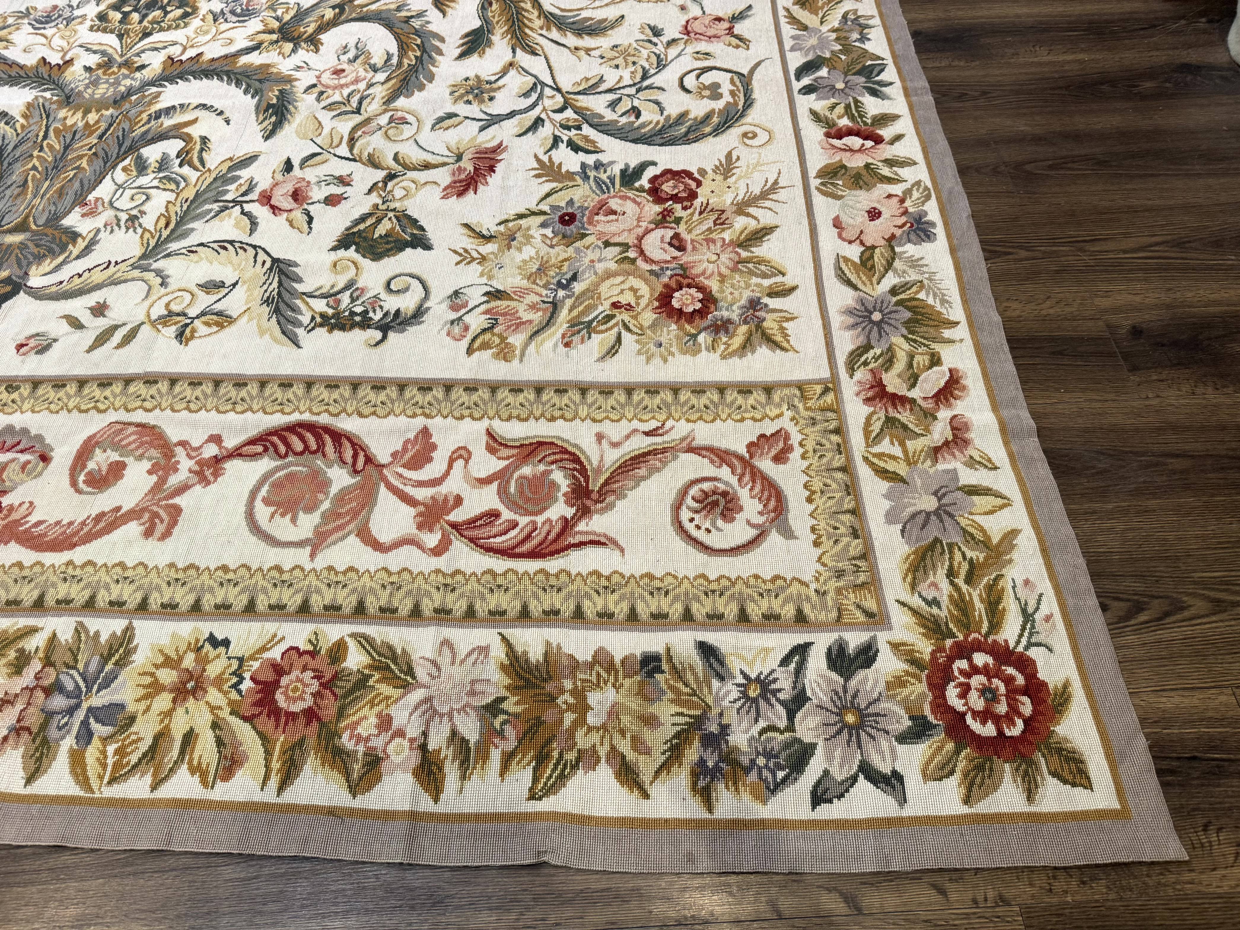 Aubusson Needlepoint Rug 10x14, Elegant European French Carpet, Vintage Carpet - Image 9