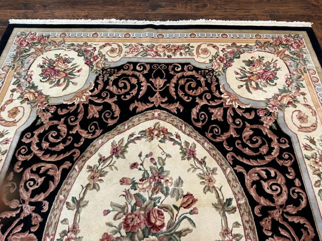 Aubusson Rug 8x10, Floral, Wool Pile, Elegant, European Design, Handmade, Fine - Image 3