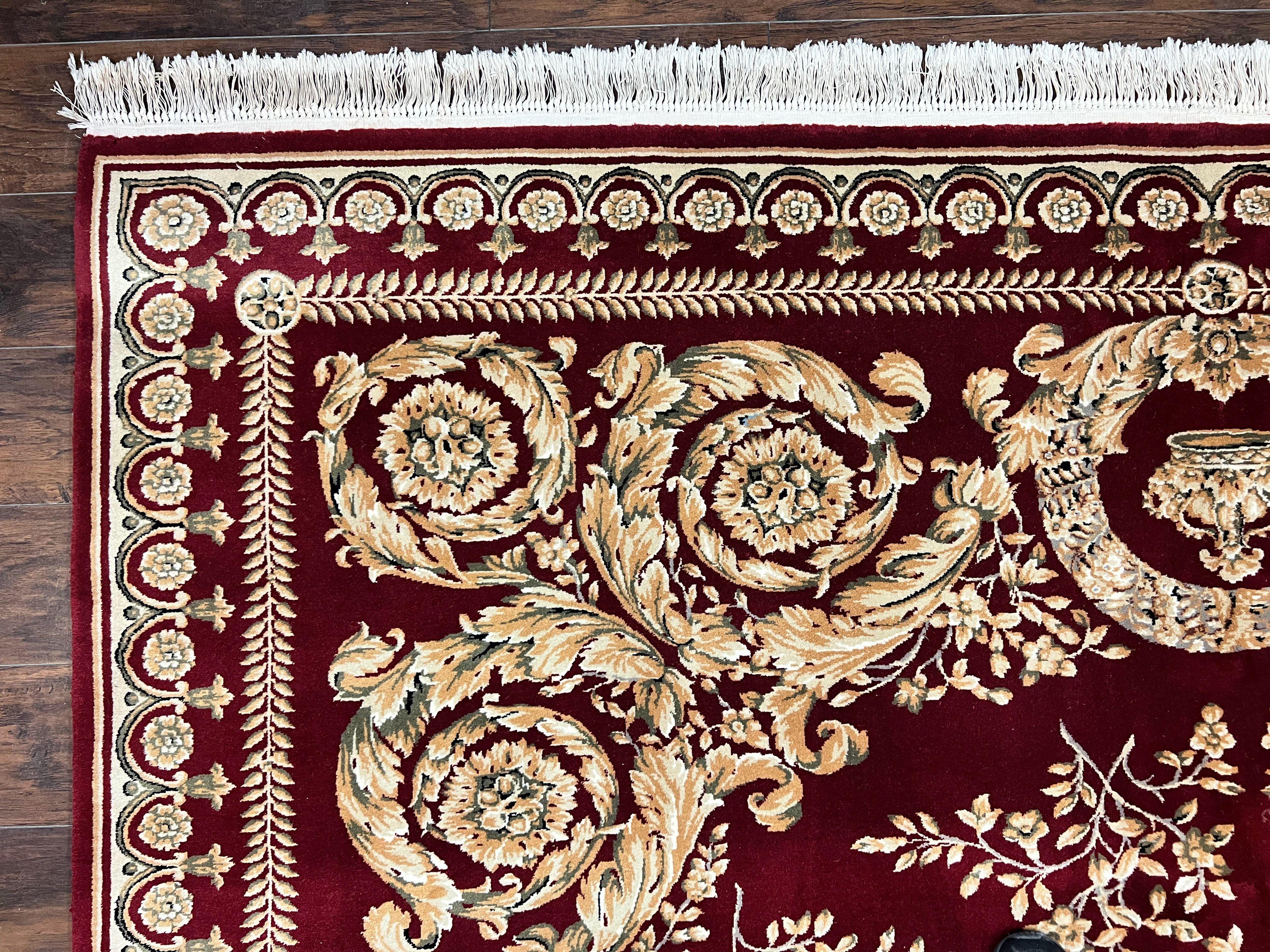 Aubusson Rug 9x12, Wool Handmade Carpet, Elegant French European Design, Dark Maroon Red, 9 x 12 Room Sized Rug, Finely Hand Knotted - Image 6