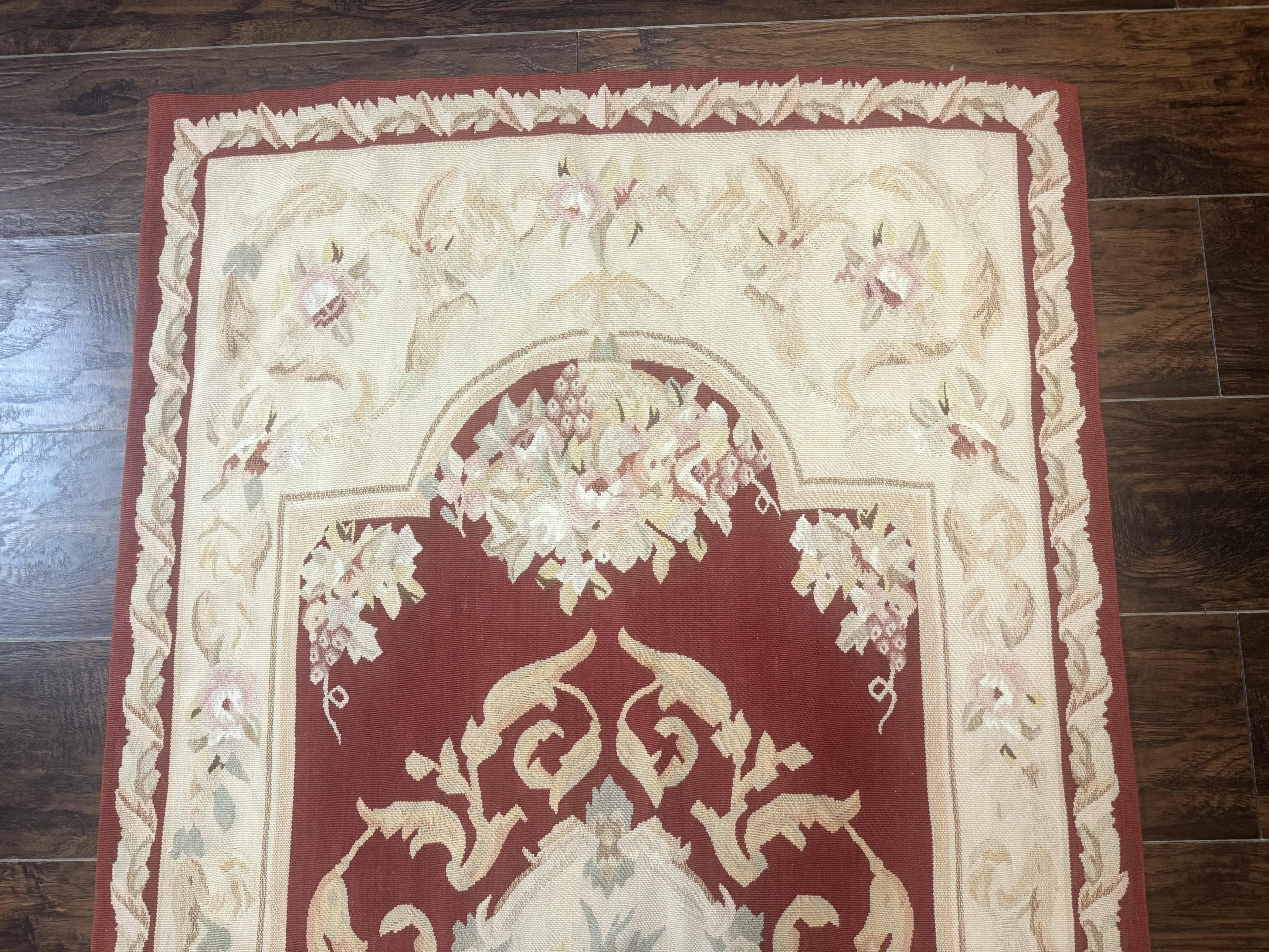 Aubusson Runner Rug 3x10, European Design, Red and Beige, Elegant, Handmade Wool Rug - Image 3